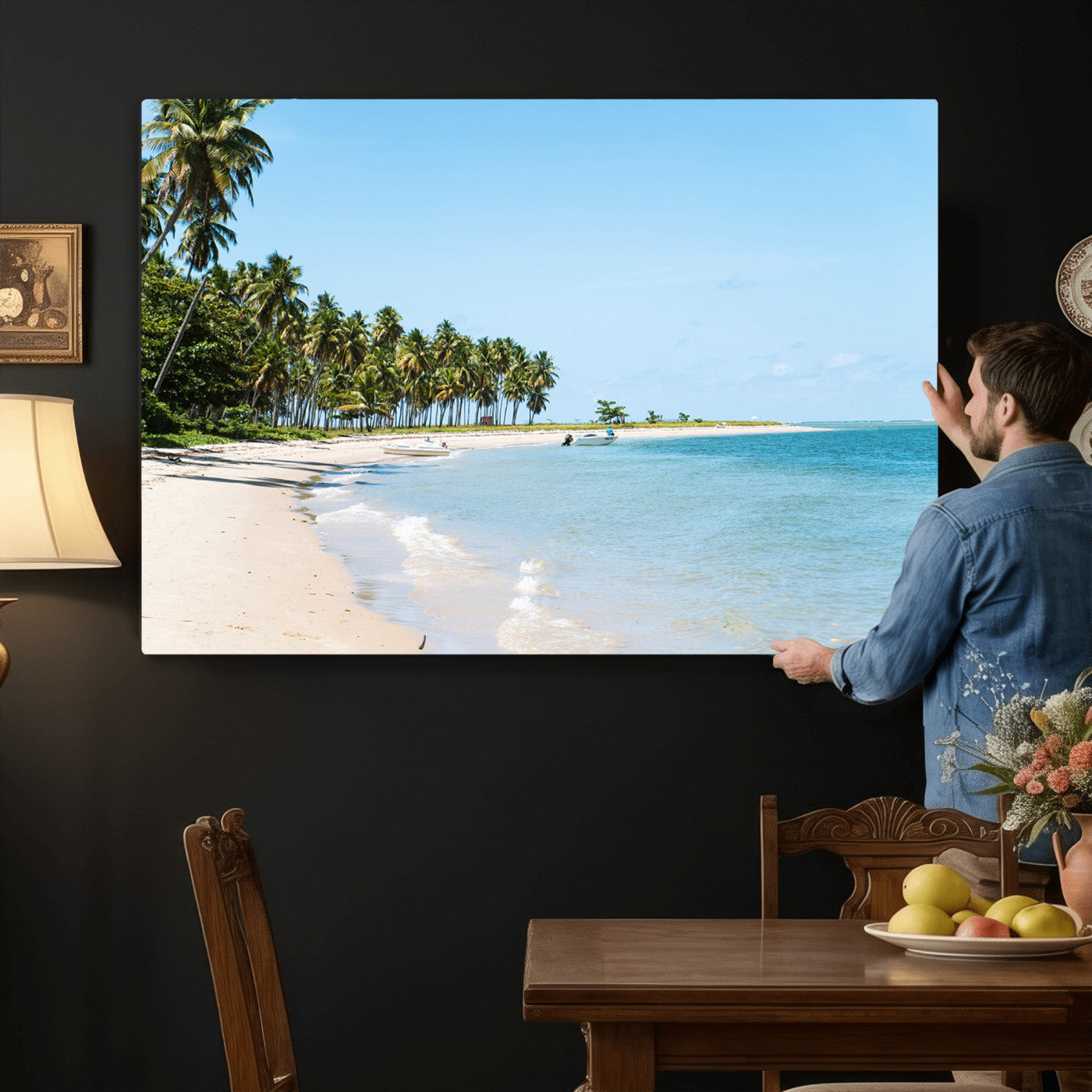 37858872-MGV-CV-36X24 - Palm Tree Paradise Coastal Wall Art – Beach Scene and Ocean Breeze Canvas Print Tranquil Tropical Shore Decor for Living Room, Bedroom or Office