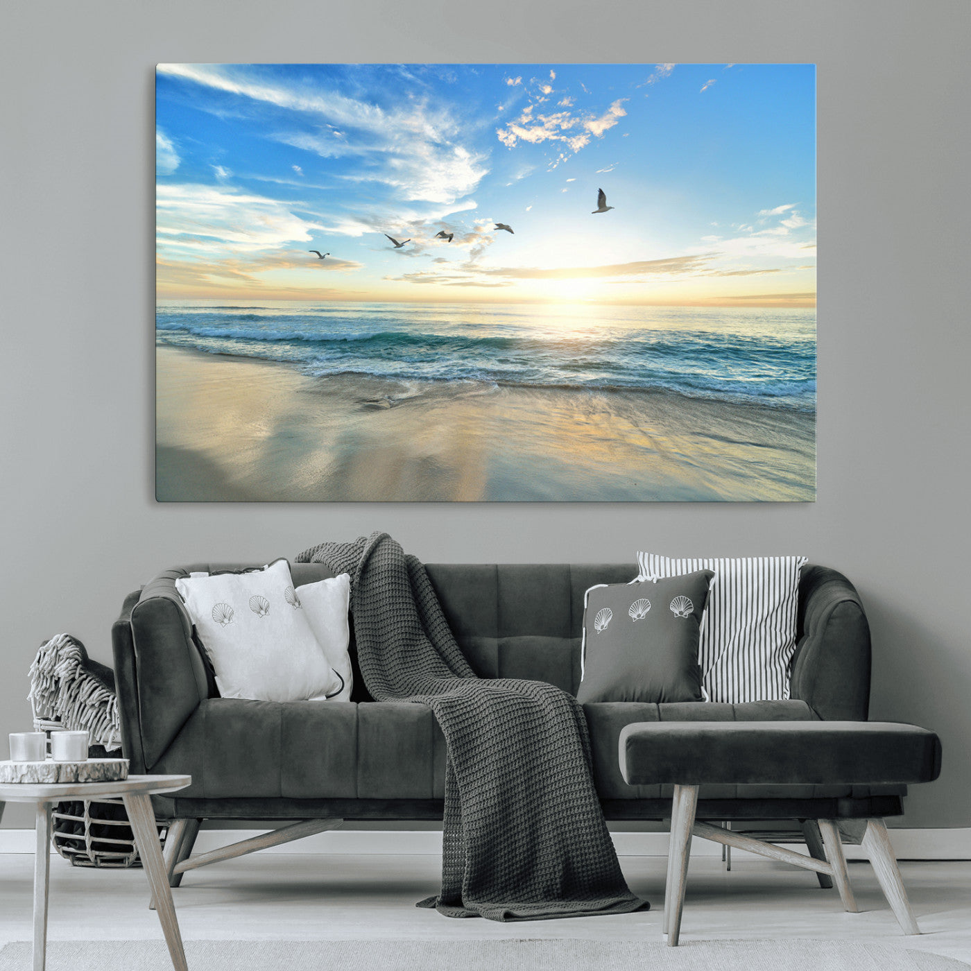 20708696-MGV-CV-36X24-Minimalist Seaside Wall Art Canvas Print – Morning Glow Golden Reflections Coastal Nature Artwork for Home, Office