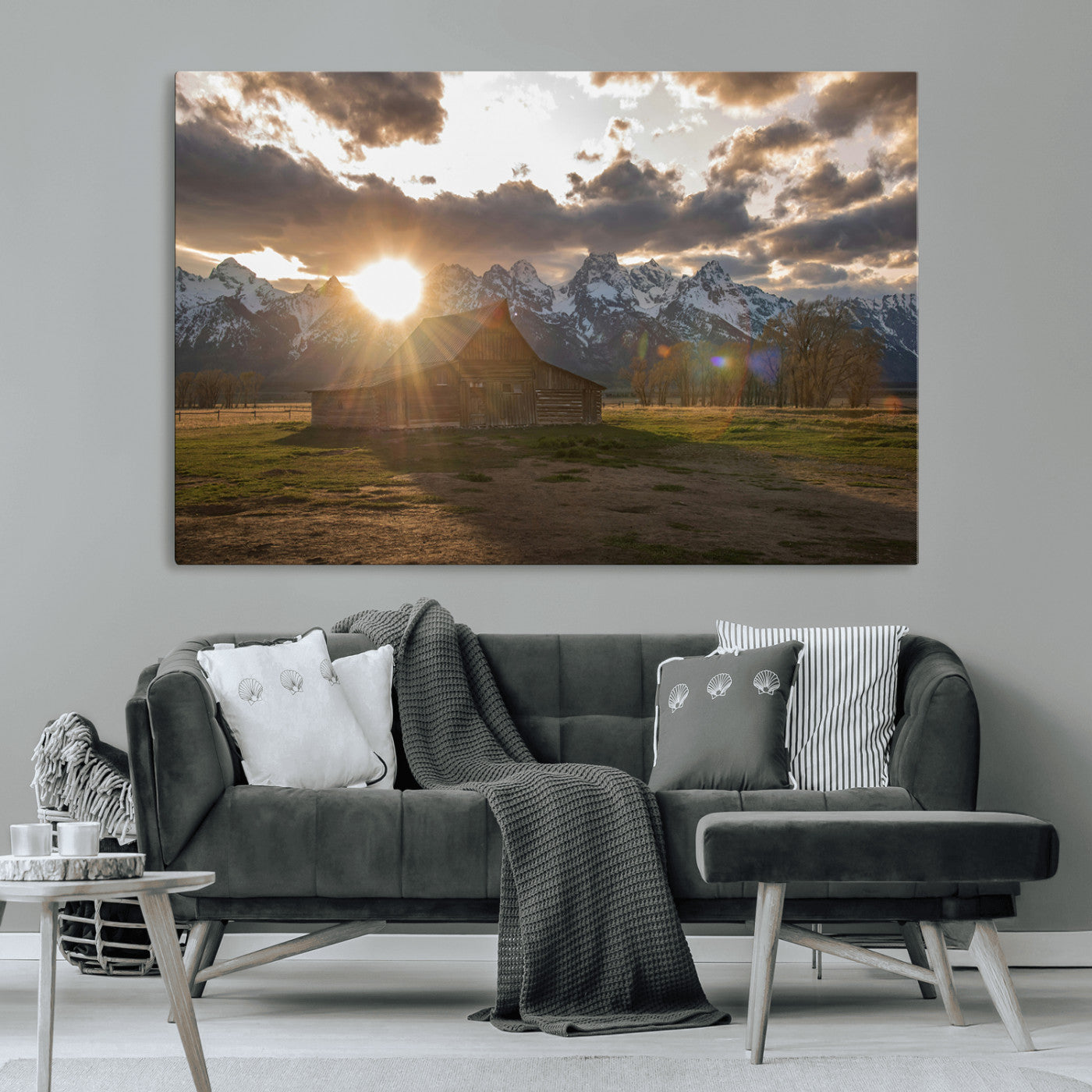 -Snowy Peaks Wall Art Canvas Print – Rustic Mountain Landscape Nature Escape Winter Forest Artwork for Home, Office