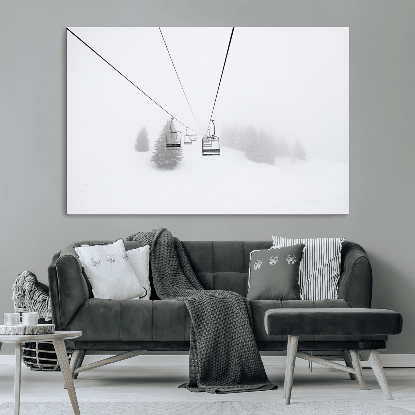 -Ski Lift Wall Art Canvas Print – Snowy Alpine Landscape Nordic Adventure Winter Mountains Artwork for Home, Office