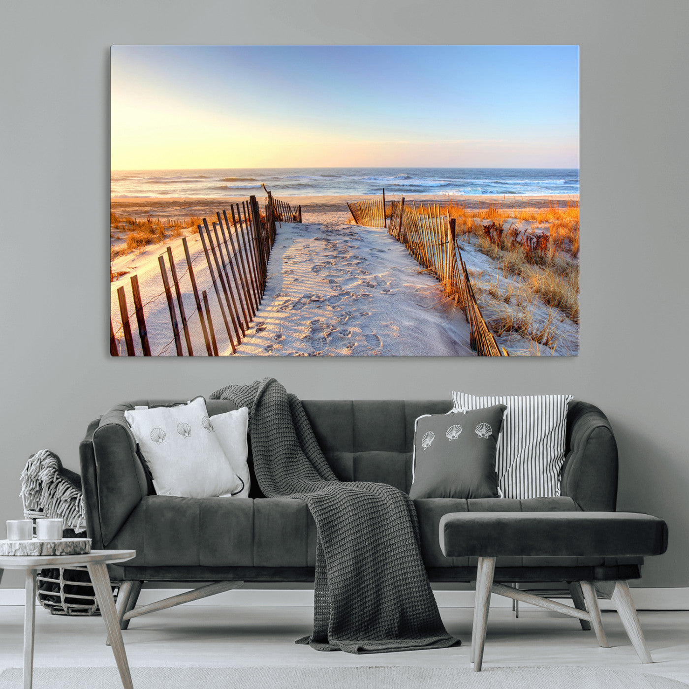 73351887-MGV-CV-36X24-Ocean Sunset Wall Art Canvas Print – Nautical Beach Photography Summer Coastal Serenity Artwork for Home, Office