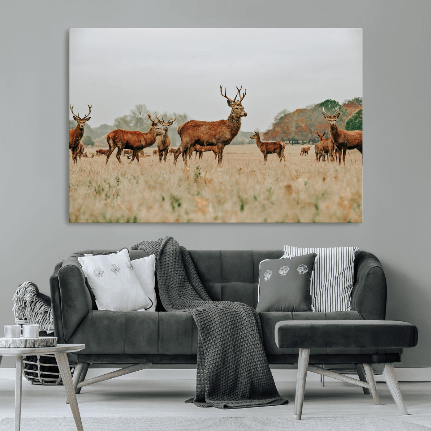-Rustic Deer Wall Art Canvas Print – Autumn Forest Woodland Wildlife Scenic Nature Artwork for Home, Cabin