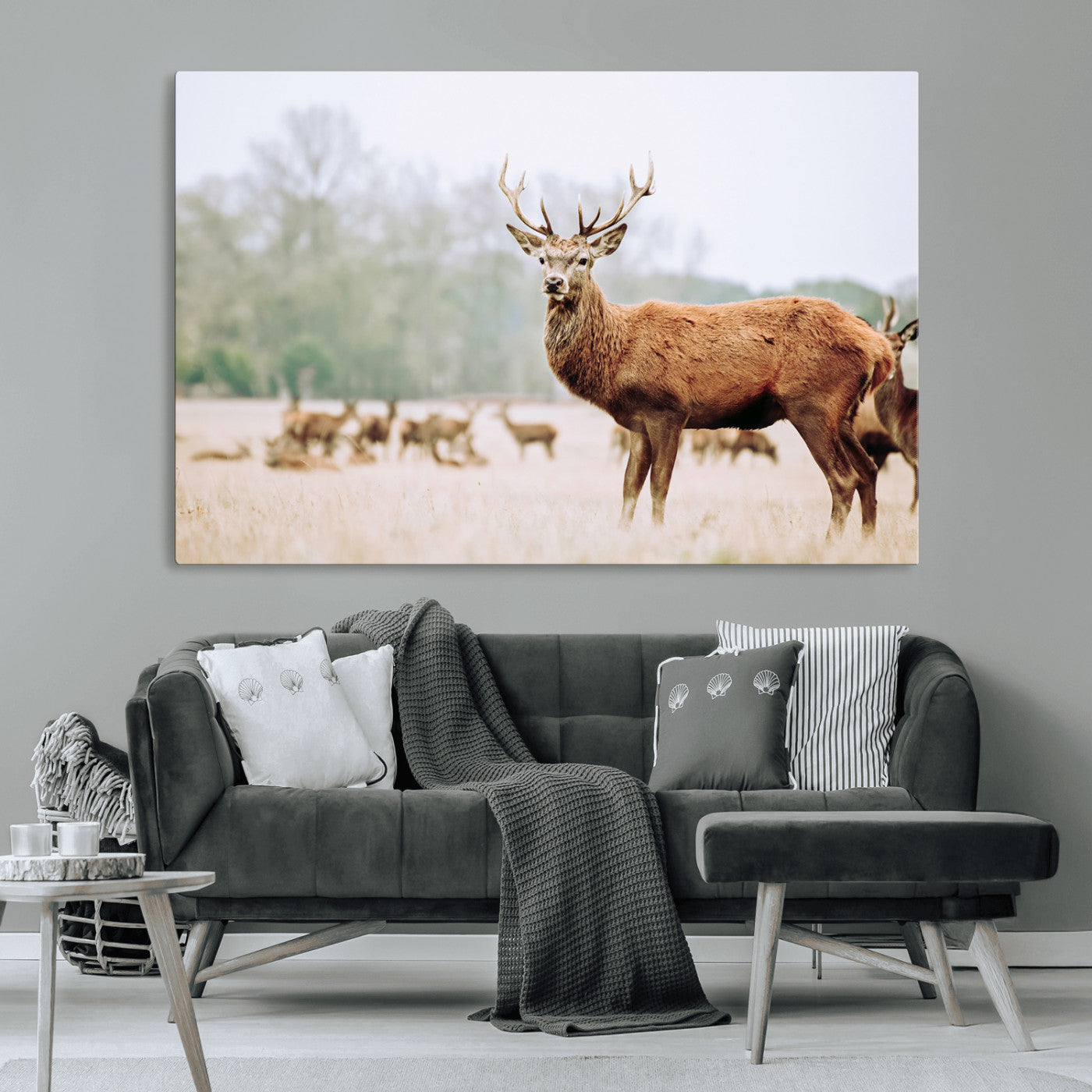 53240224-MGV-CV-36X24-Rustic Deer Wall Art Canvas Print – Forest Woodland Stag Nordic Animal Scenic Nature Artwork for Home, Cabin