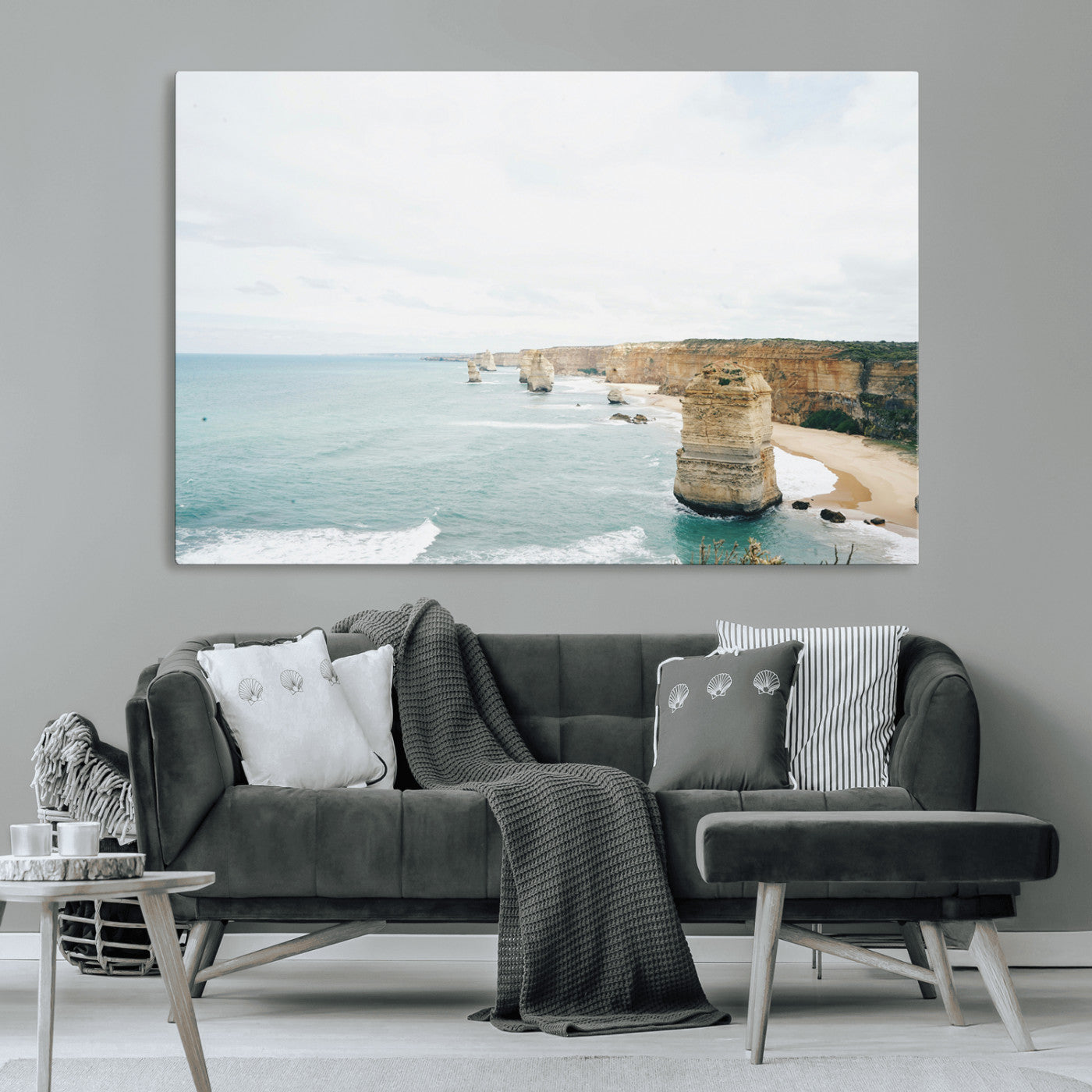 70095633-MGV-CV-36X24-Twelve Apostles Wall Art Canvas Print – Framed Coastal Cliffs Rugged Rock Formations Artwork for Home Office