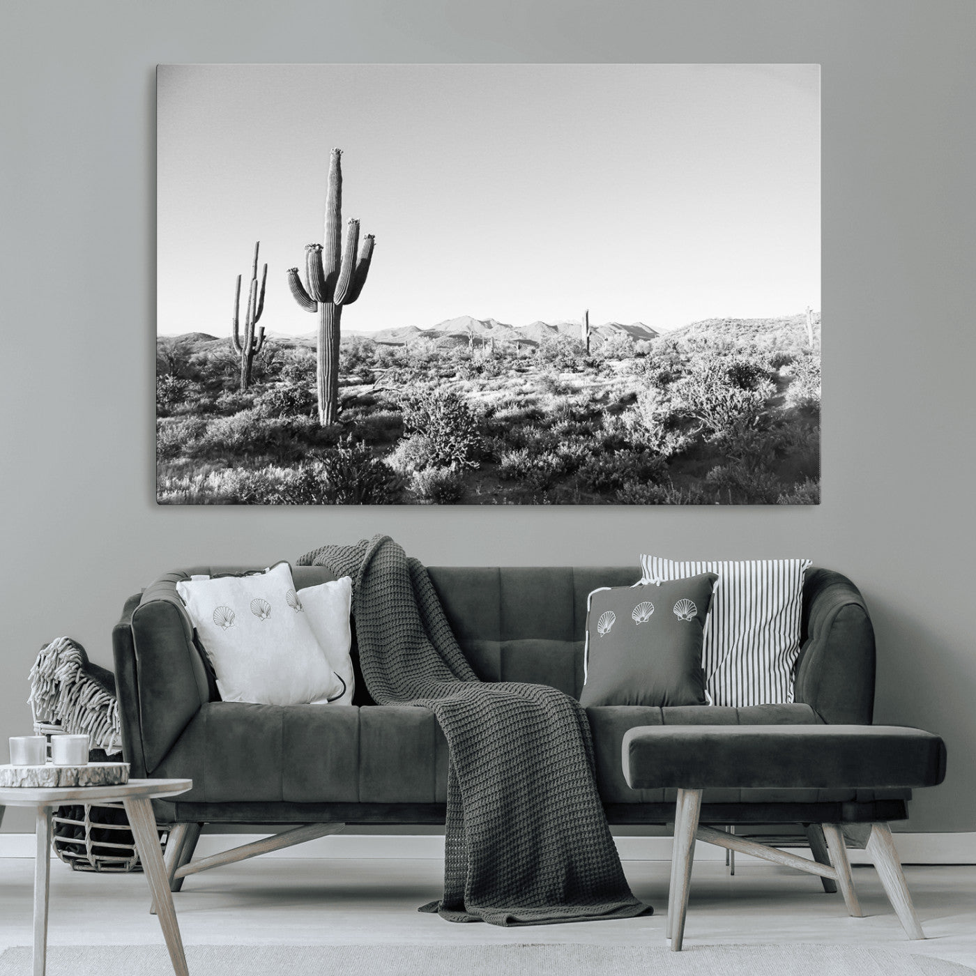 85205054-MGV-CV-36X24-Saguaro Cactus Wall Art Canvas Print – Framed Monochrome Landscape Scenic Arizona Minimalist Western Artwork for Home, Office