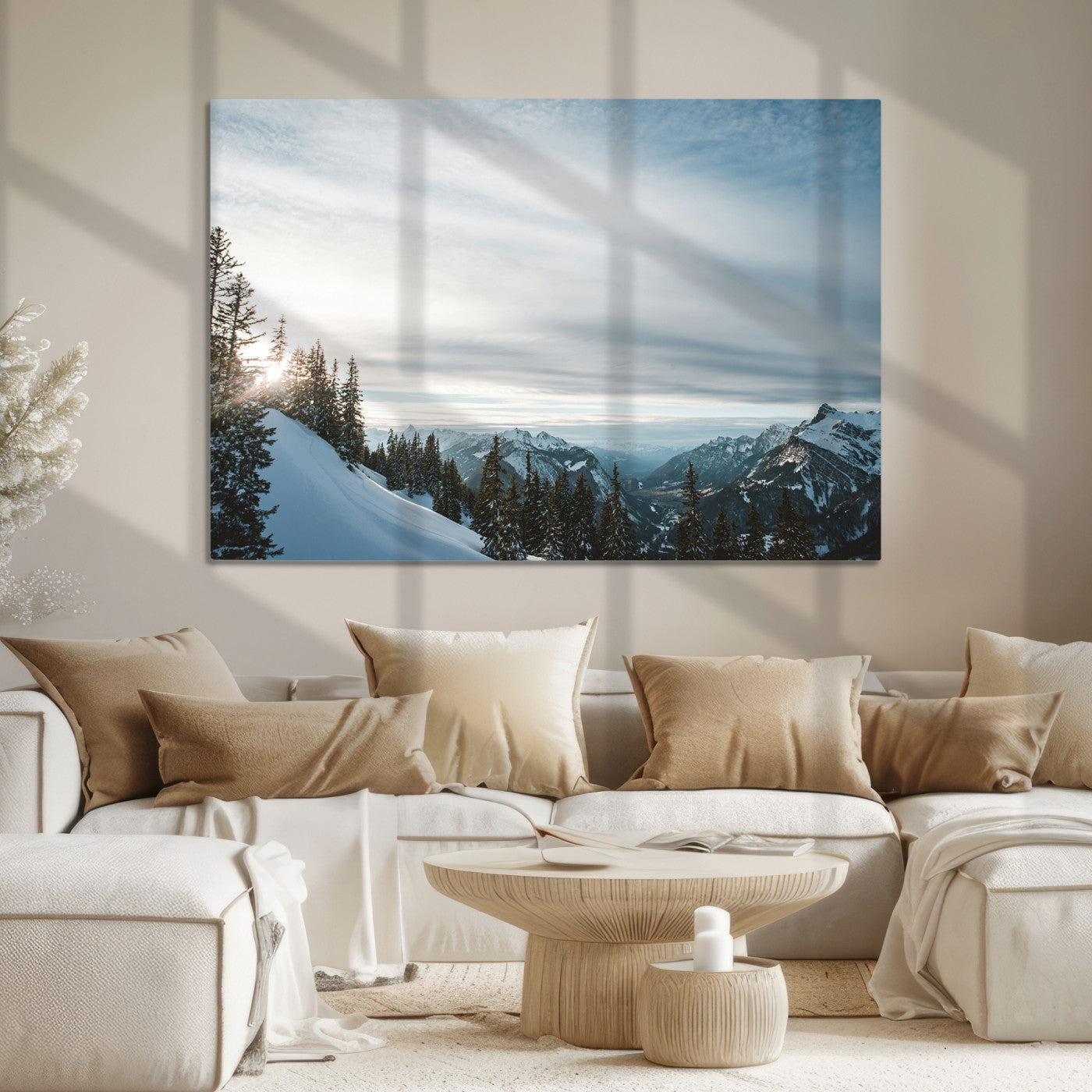 55564749-MGV-CV-36X24-Snowy Mountain Wall Art Canvas Print – Frosty Peaks Alpine Landscape Winter Sky Nature Photography Artwork for Home Office