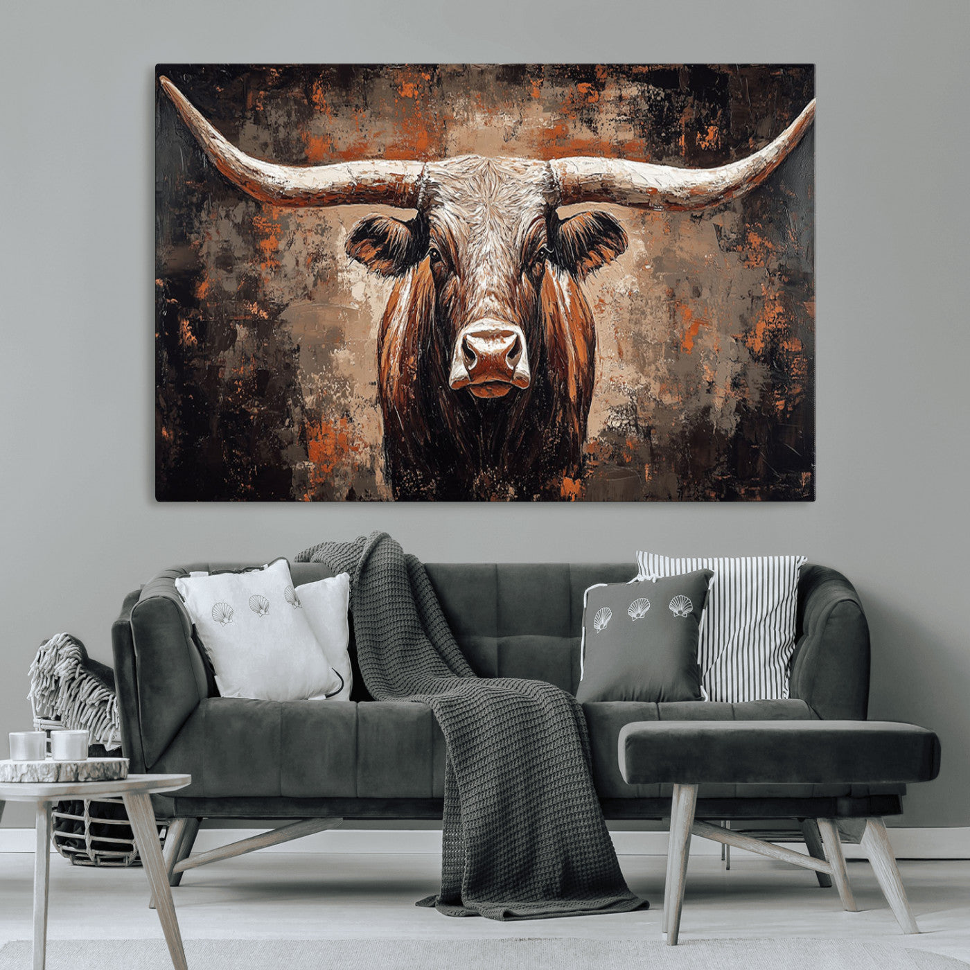 -Rustic Longhorn Bull Wall Art Canvas Print – Vintage Western Cattle Scene, Texas Steer Artwork for Home, Office