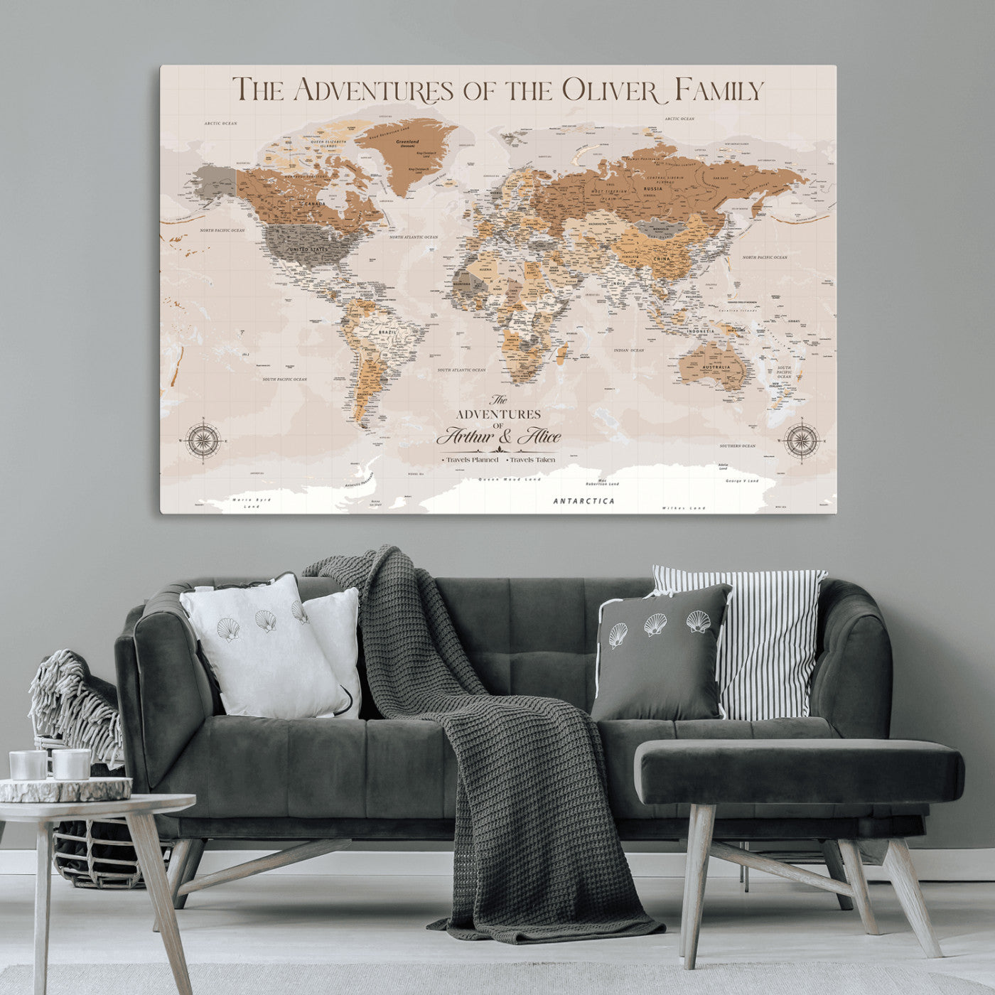 -Personalized Push Pin World Map Canvas – Custom Framed Travel Tracker Wall Art, Large Adventure Map with Pins for Home, Office