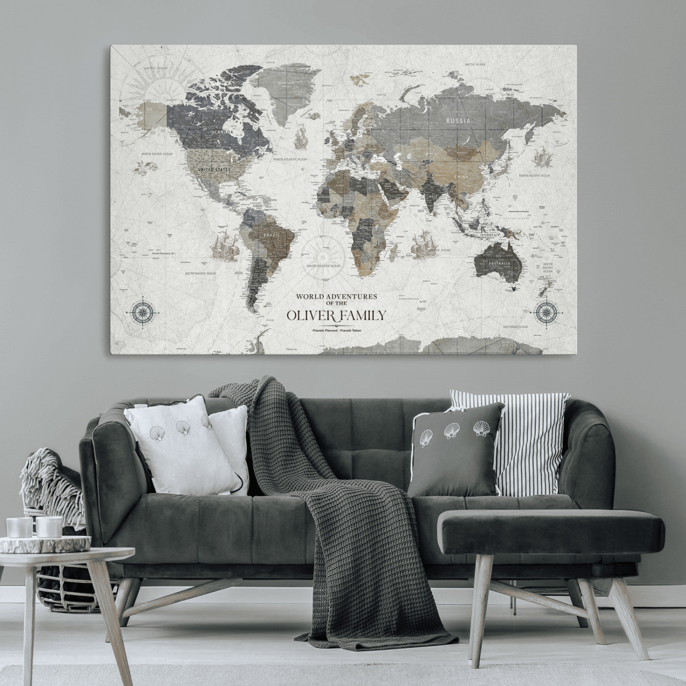 -Personalized Push Pin World Map Canvas – Custom Framed Travel Tracker Wall Art with Pins, for Study, Living Room, or Office