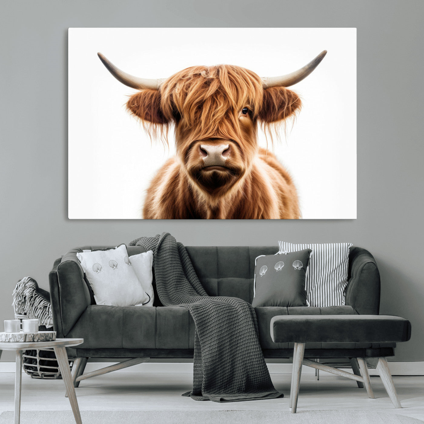-Scottish Highland Cow Canvas Print, Framed Highland Cow Canvas Home Decor