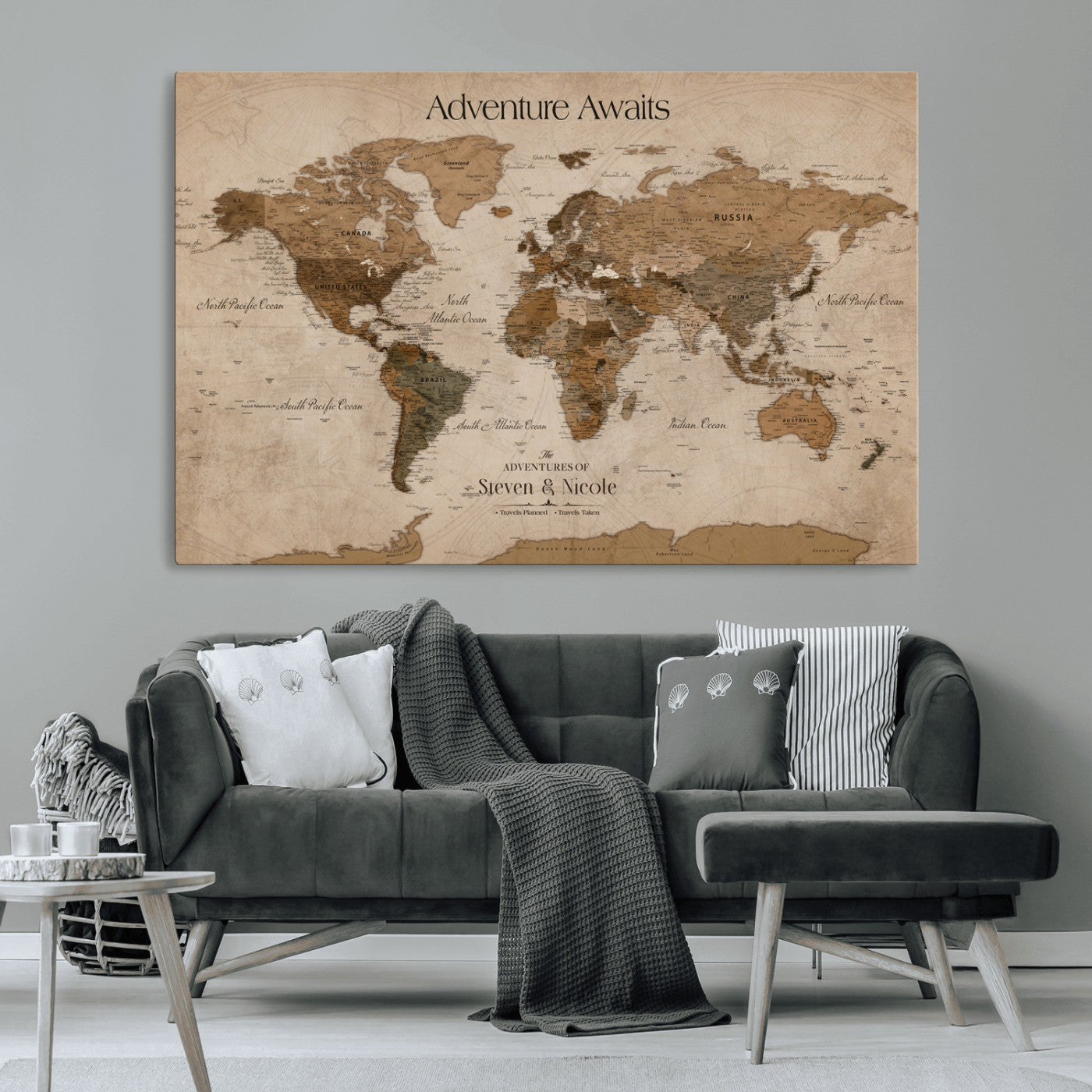 -Personalized Push Pin World Map Canvas – Custom Framed Travel Tracker Wall Art, Large Adventure Map with Pins for Home, Office