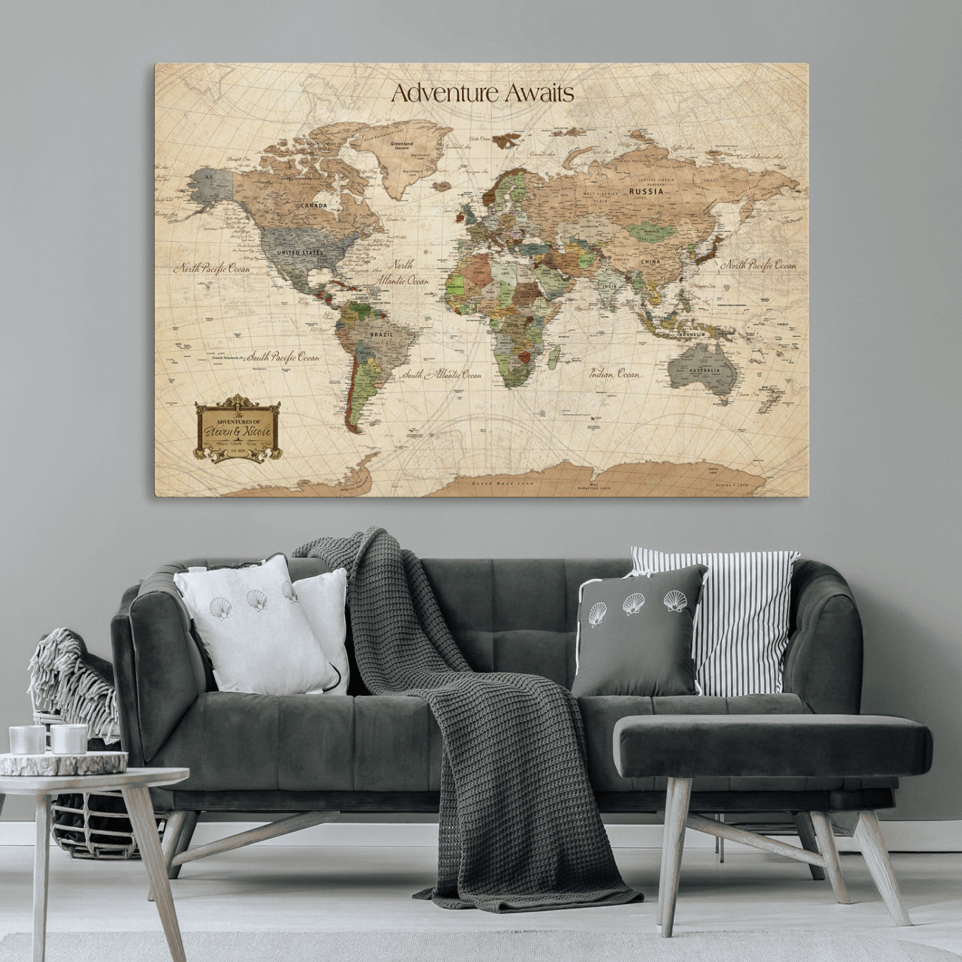 33020399-MGV-CV-36X24-Personalized World Map Canvas Print – Custom Push Pin Travel Tracker Map Anniversary Gift for Couples for Home, Office