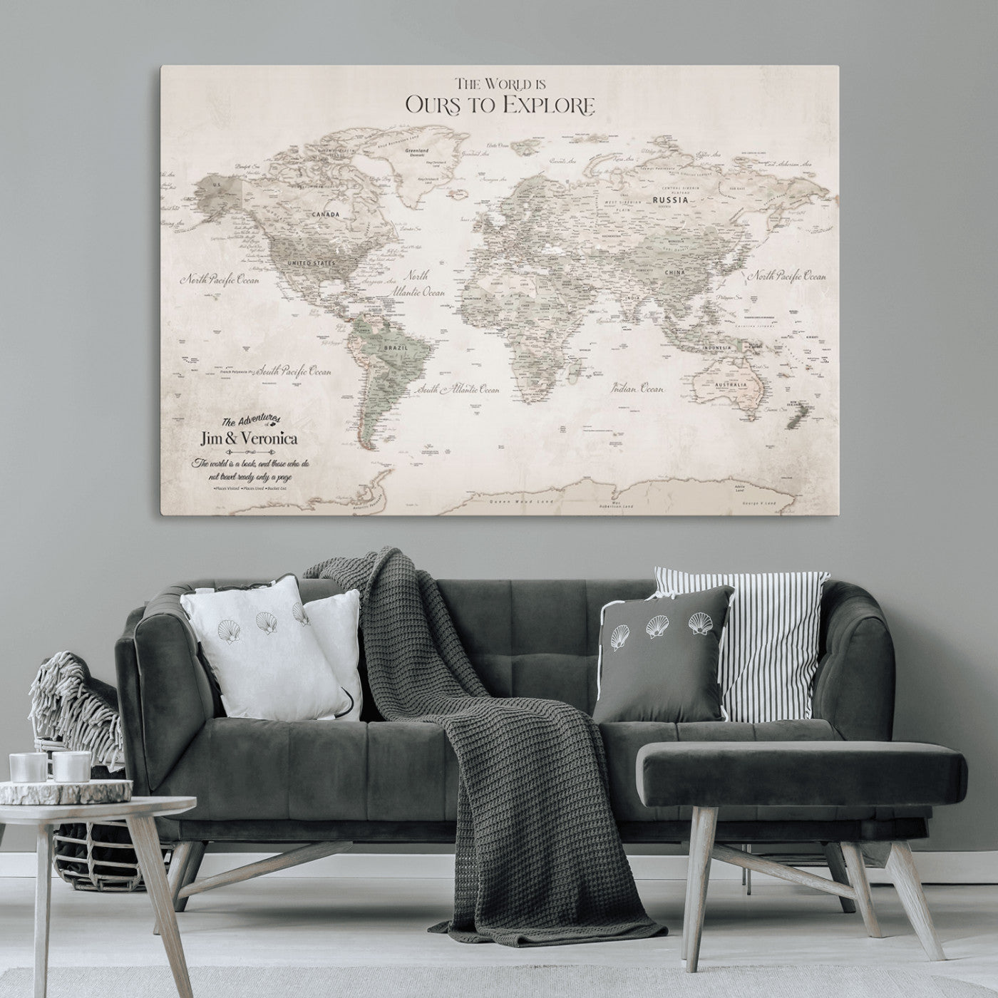 -Personalized Push Pin World Map Wall Art Canvas Print – Custom Framed Travel Tracker Gift for Couples or Family for home, office