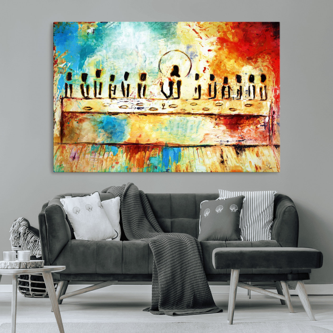 68892000-MGV-CV-36X24-Abstract Last Supper Art Print – Vibrant Contemporary Jesus and Disciples Modern Canvas Painting Artwork for Home Office