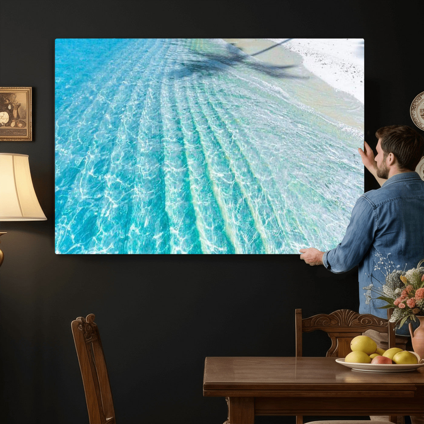 46233906-MGV-CV-36X24 - Serene Clear Blue Ocean Water Canvas Wall Art – Soft White Sand Shore Coastal Print for Home Decor, Relaxation, and Tranquil Vibes