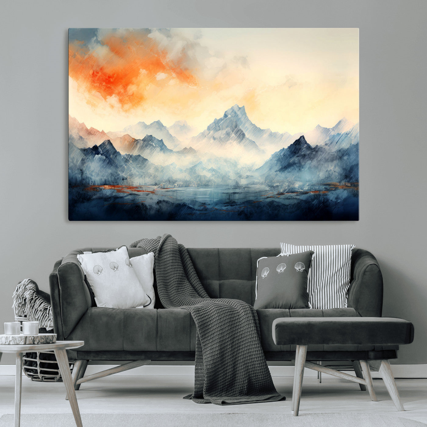 WRM1005-MGV-CV-36X24-Warm Clouds Abstract Mountain Wall Art Canvas Print