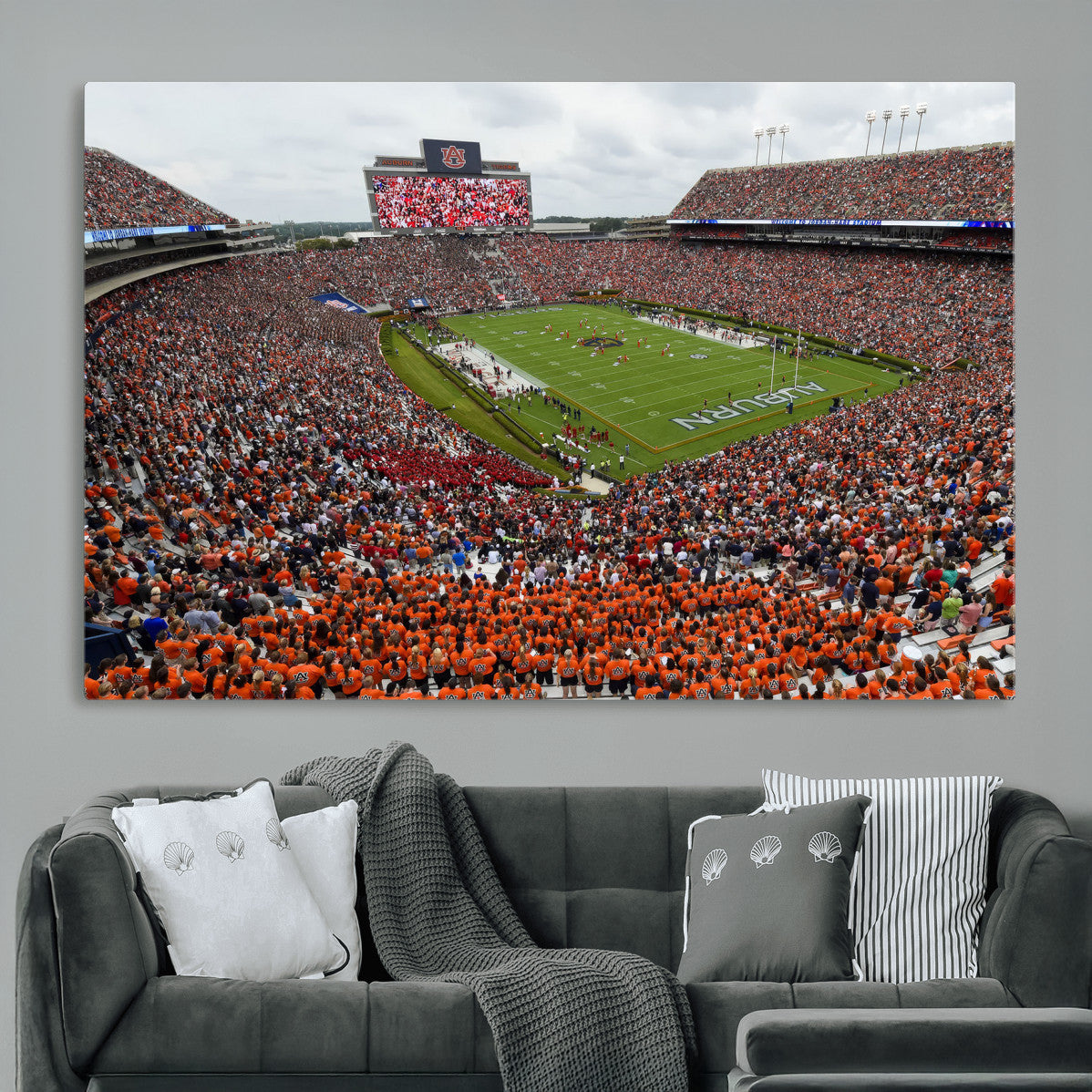 39597998-MGV-CV-36X24-Jordan-Hare Stadium Wall Art Canvas Print, College Sports Art for Man Cave or Game Room, Framed Alabama Football Decor