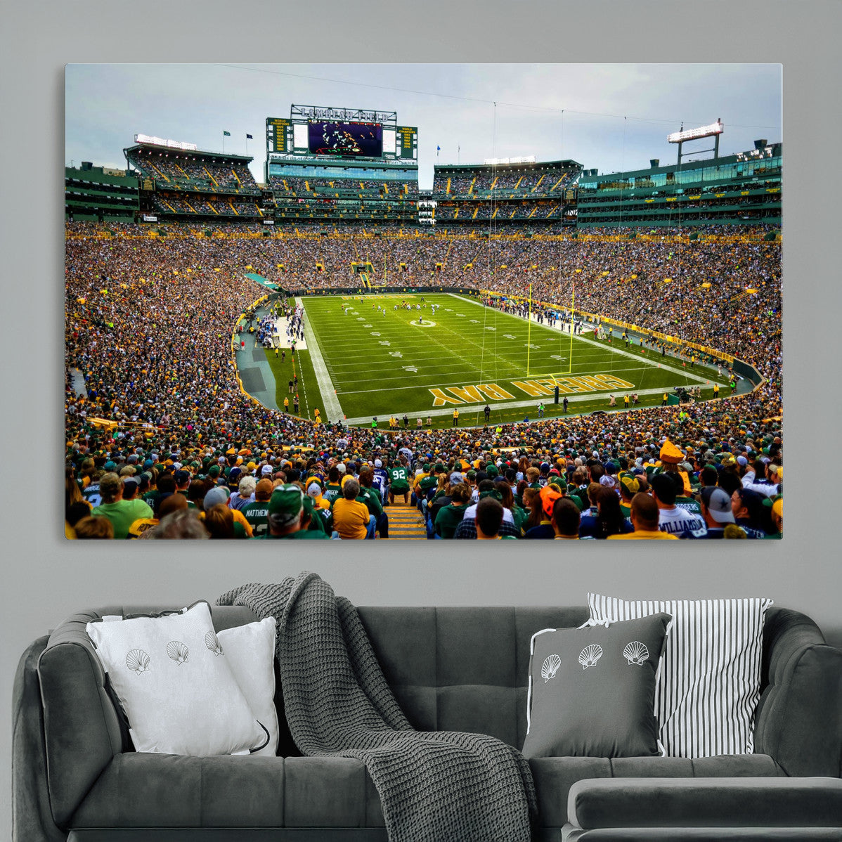 GBP101-MGV-CV-36X24 - Green Bay Packers Lambeau Field Stadium Wall Art Canvas Print, Iconic NFL Football Stadium Artwork, Wisconsin Sports Home Decor