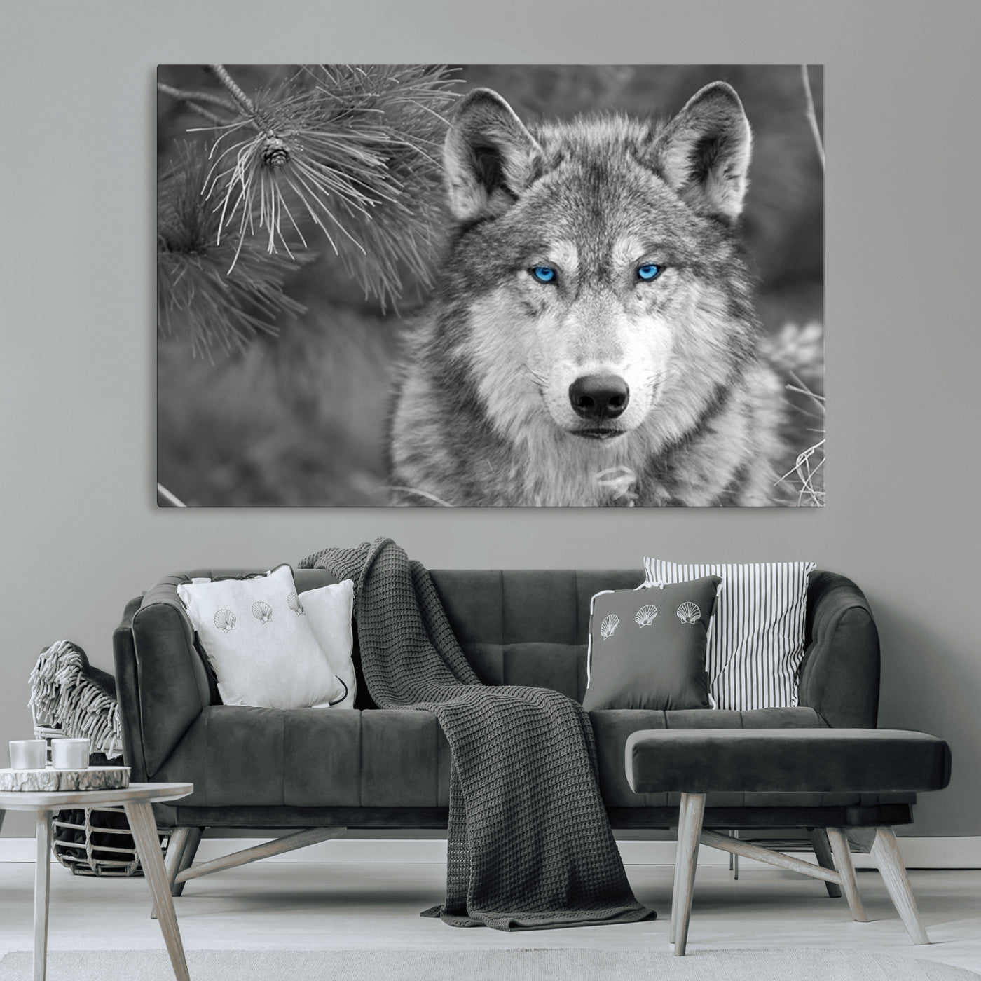 -Wild Wolf Blue Eye Wall Art Canvas Print
