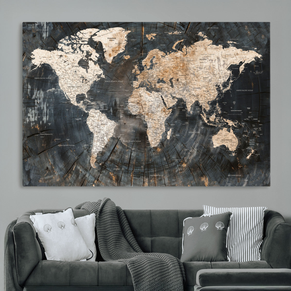 57626704-MGV-CV-36X24 - World Map Wall Art Canvas Print, Modern Decorative Framed Map Artwork Prints for Living Room, Office, Bedroom Wall Decor