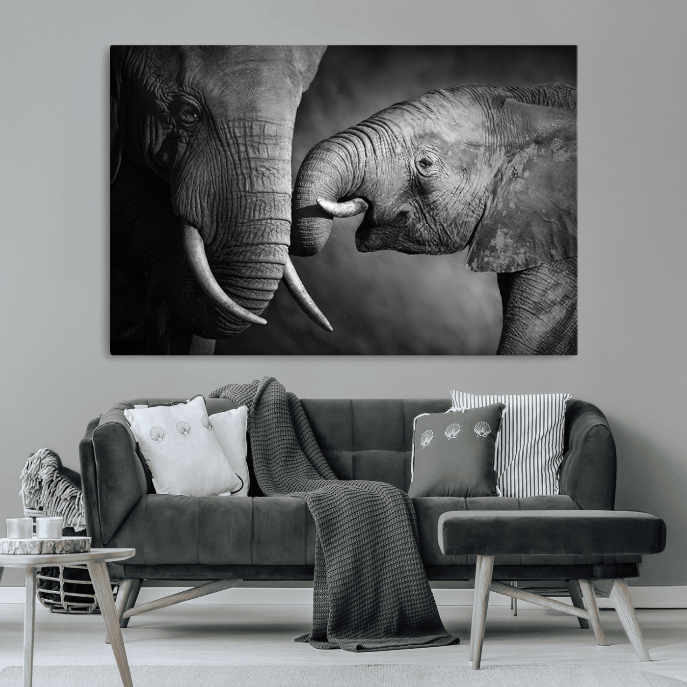 -Elephant Family Wall Art Canvas, Framed Elephant Family Canvas Print