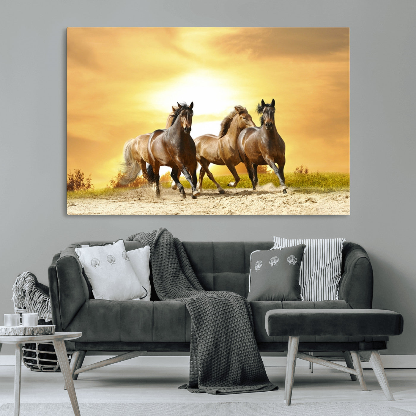44763-MGV-CV-36X24-Wild Horses Wall Art Canvas Print – Framed Galloping Herd Animal Artwork for Home, Office, Living Room, Guest Room