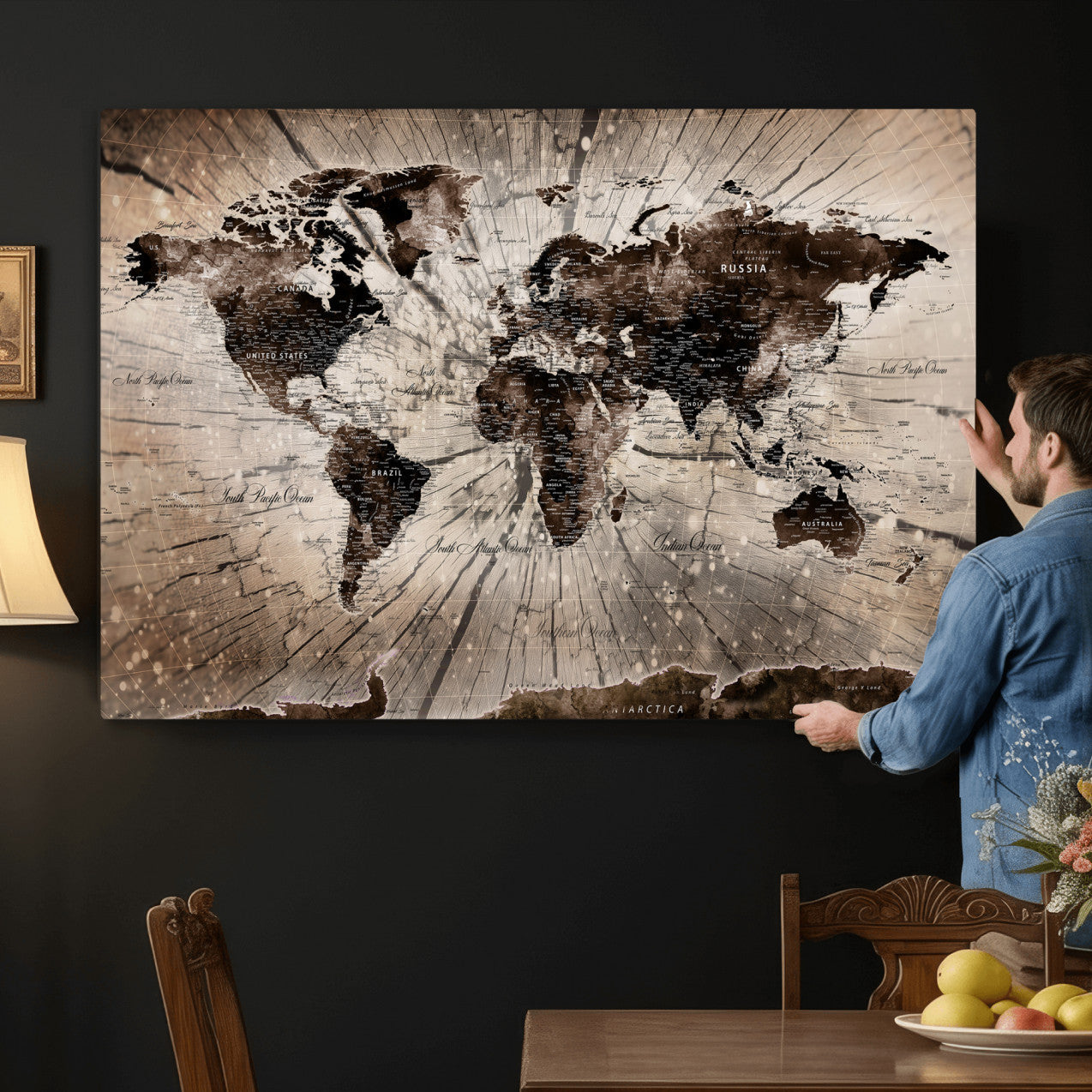 94623295-MGV-CV-36X24 - World Map Wall Art Canvas Print, Modern Decorative Framed Map Artwork Prints for Living Room, Office, Bedroom Wall Decor