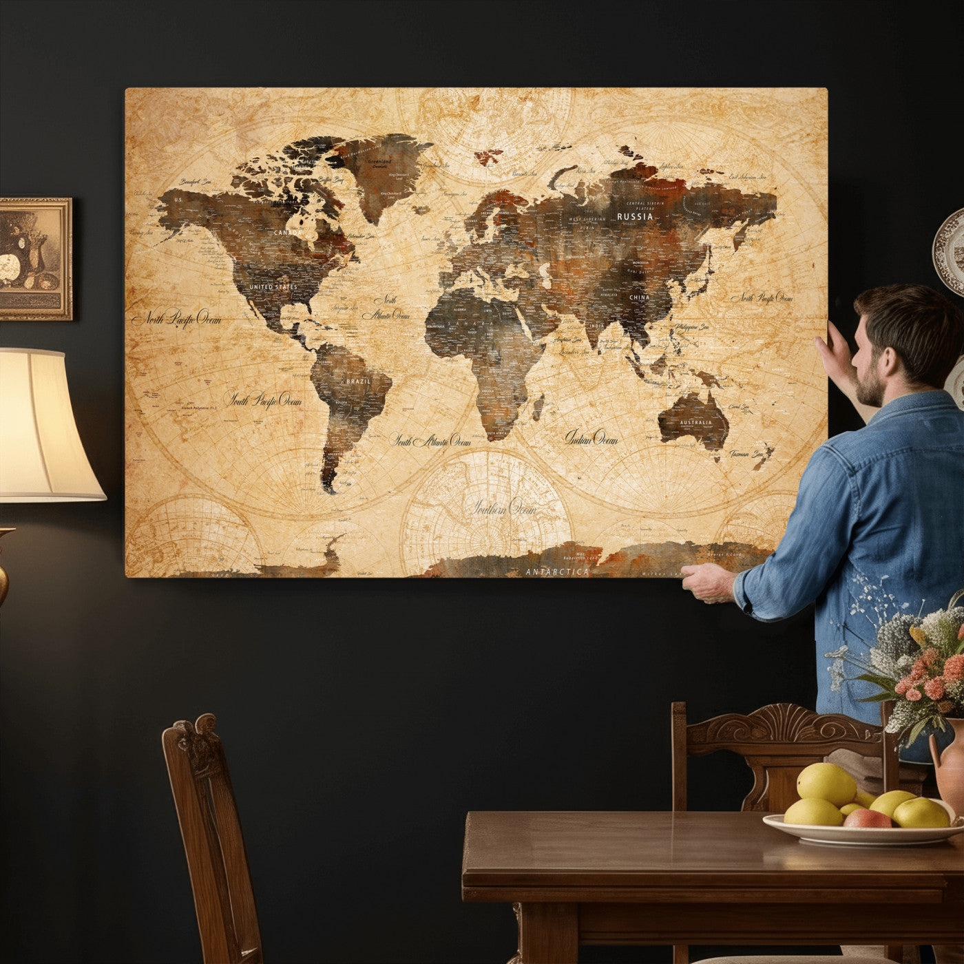 63156625-MGV-CV-36X24 - World Map Wall Art Canvas Print, Modern Decorative Framed Map Artwork Prints for Living Room, Office, Bedroom Wall Decor