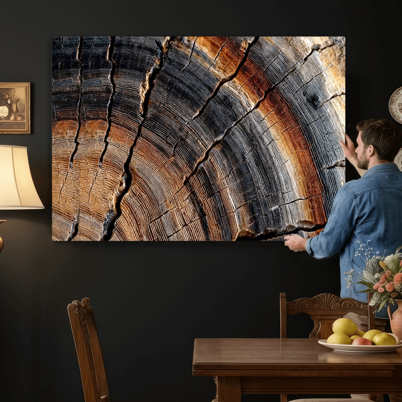 92693966E-MGV-CV-36X24 - Framed Large Abstract Wood Grain Canvas Print, Tree Ring Pattern Wall Art, Framed Canvas Ready to Hang