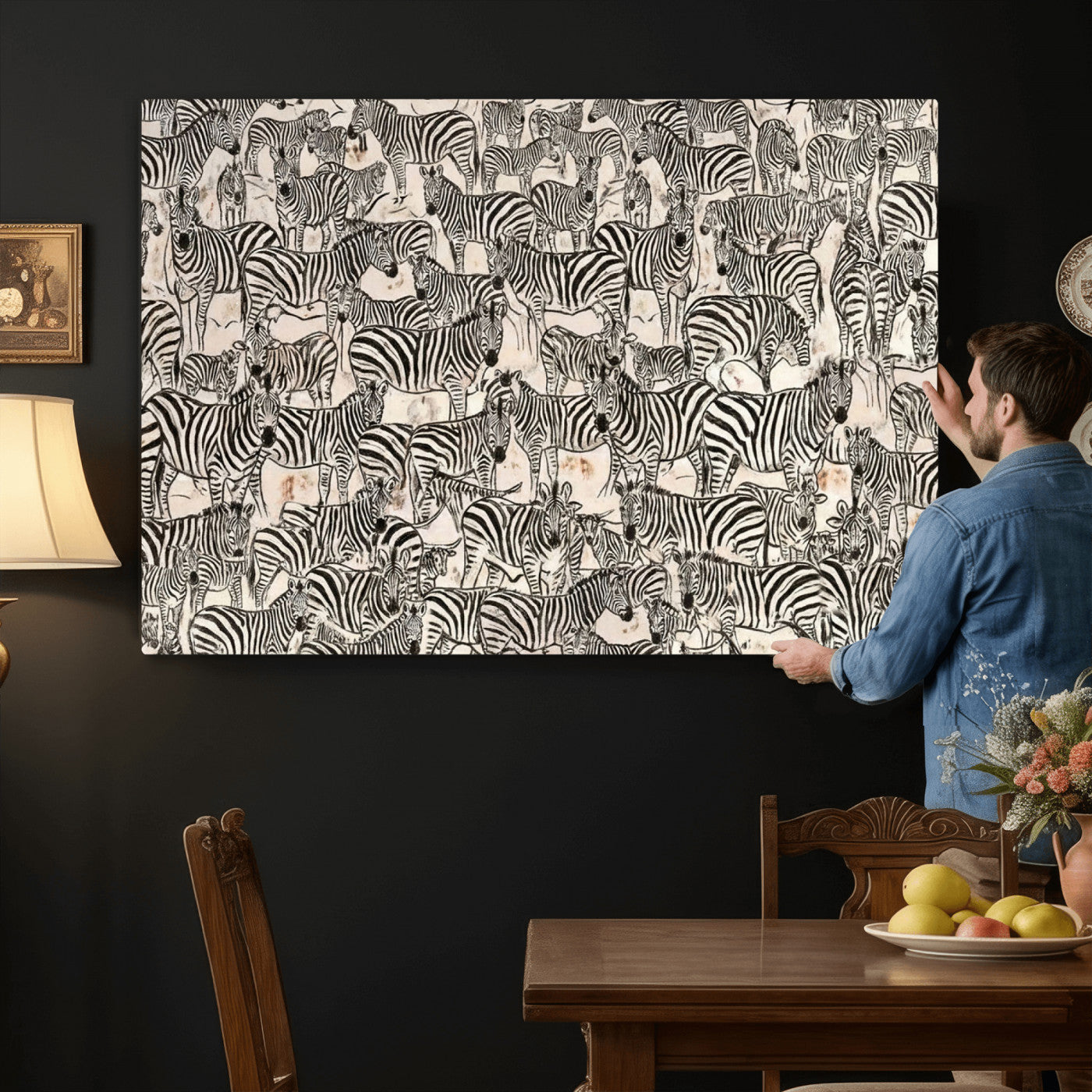 76453377-MGV-CV-36X24 - Farmhouse Animals Wall Art Canvas Print - Abstract Farm Animal Drawing Mid-Century Wall Art for Cabin Decor