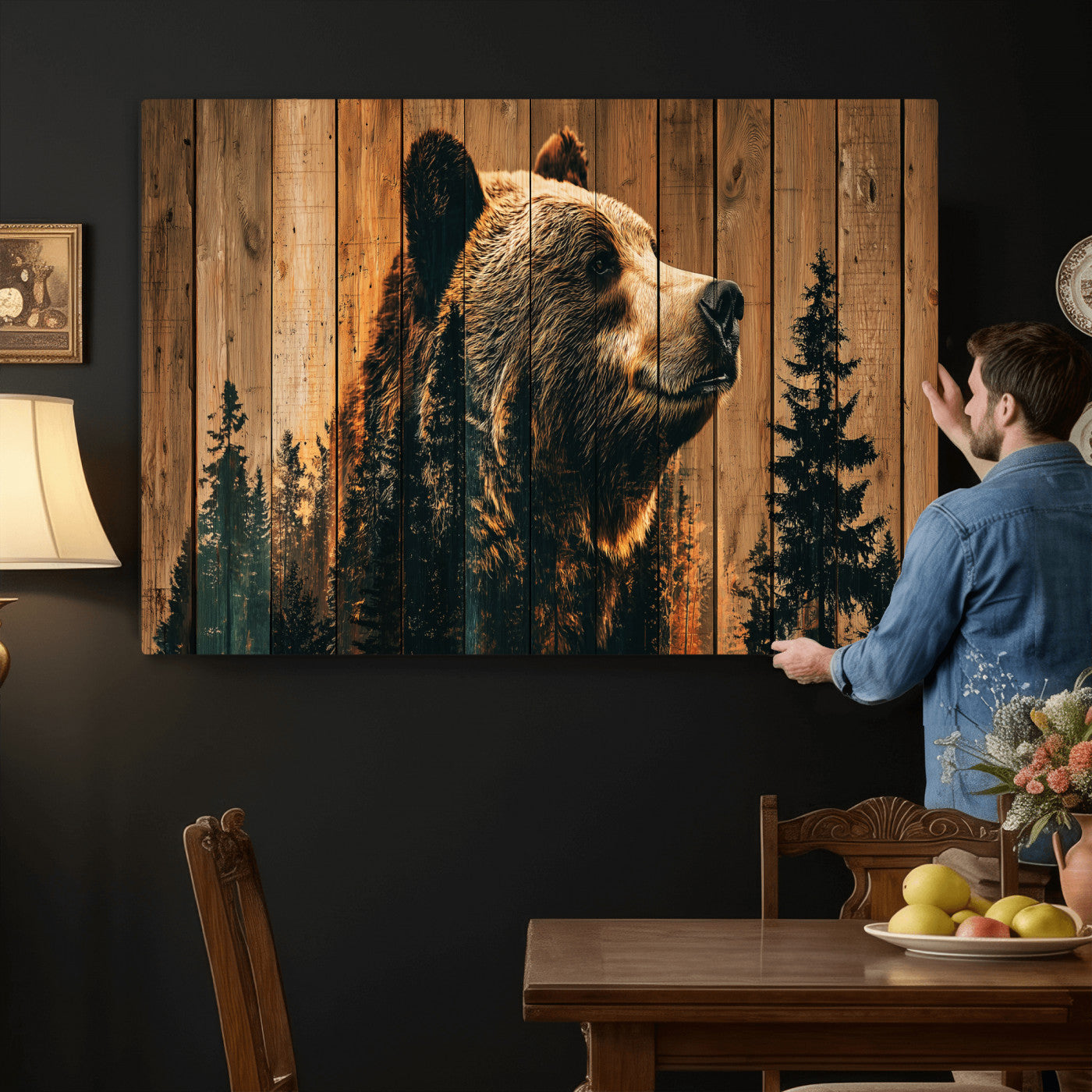31552198-MGV-CV-36X24 - Rustic Bear Wall Art Canvas Print – Woodland Wildlife Artwork Print for Cabin, Lodge, and Farmhouse Home Decor