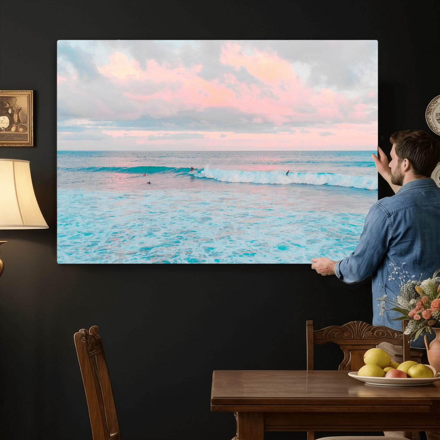 73216461-MGV-CV-36X24 - Ocean Wave Wall Art Canvas Print, Pastel Surf Seascape Photography, Coastal Beach Wall Decor