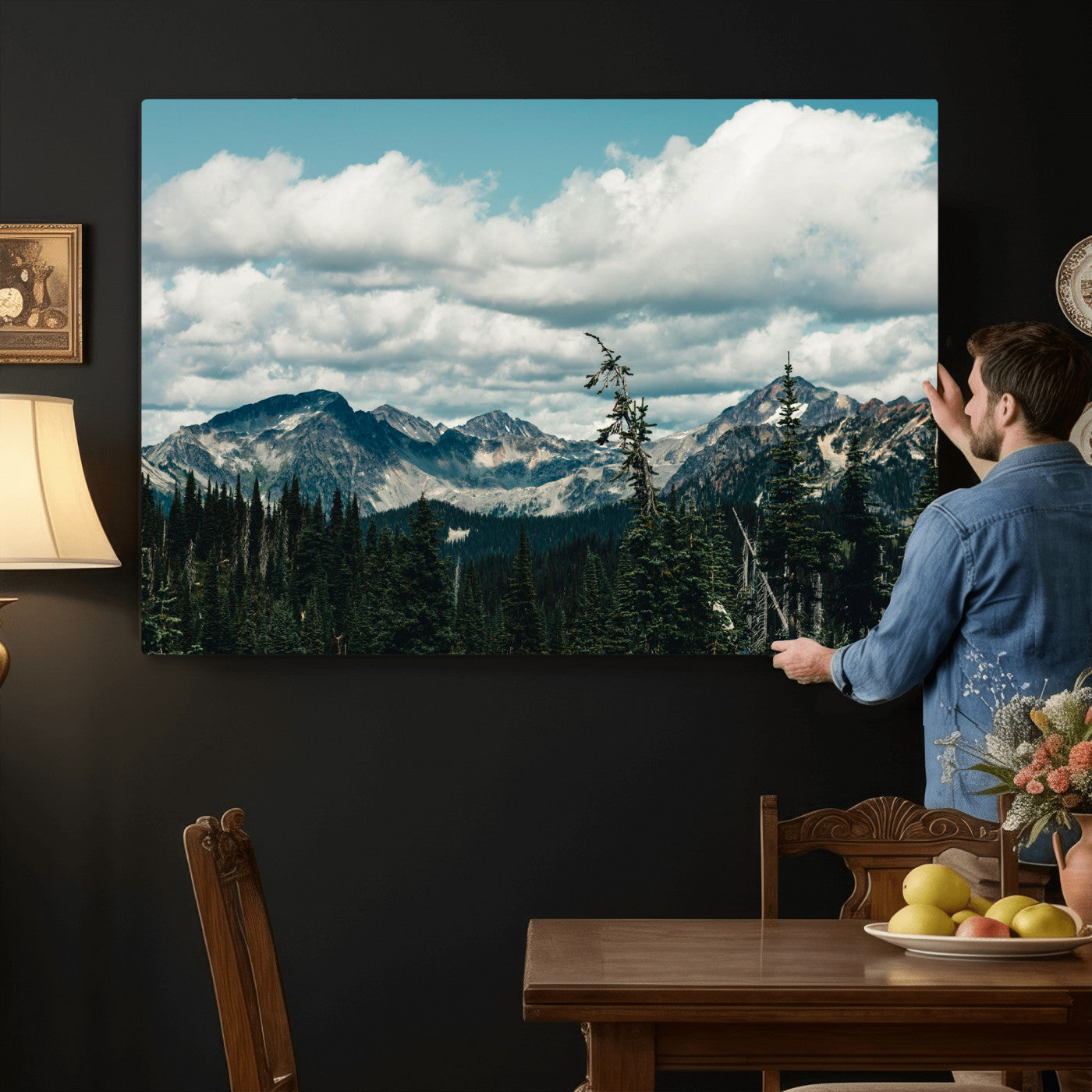 30416773-MGV-CV-36X24 - Mountain Forest Wall Art Canvas Print, Alpine Pine Tree Landscape Photography, Scenic Wilderness Mountain View, Nature Wall Decor