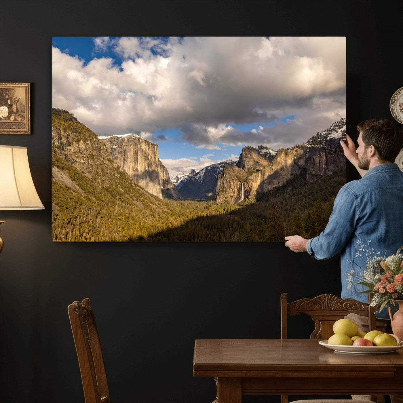 51451302-MGV-CV-36X24 - Yosemite Valley Mountain Landscape Wall Art Canvas Print, Granite Cliff Forest Valley Canvas Print, California National Park Scenic Art Printing