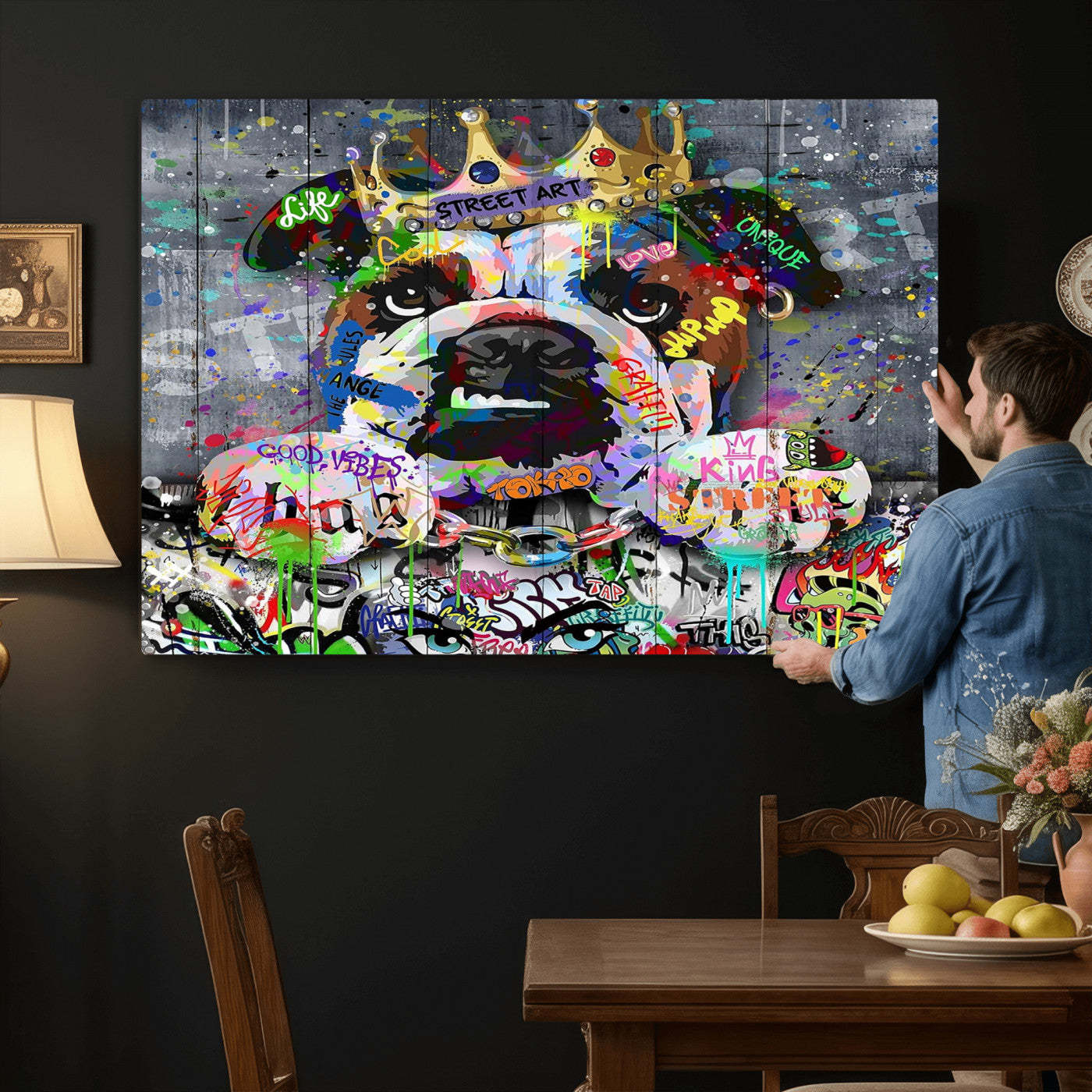 45209731-MGV-CV-36X24 - Dog Wall Decor for Teen Bedroom Decor - Graffiti Animal Canvas Wall Art for Teen Room Decor - Abstract Wall Painting Ready to Hang