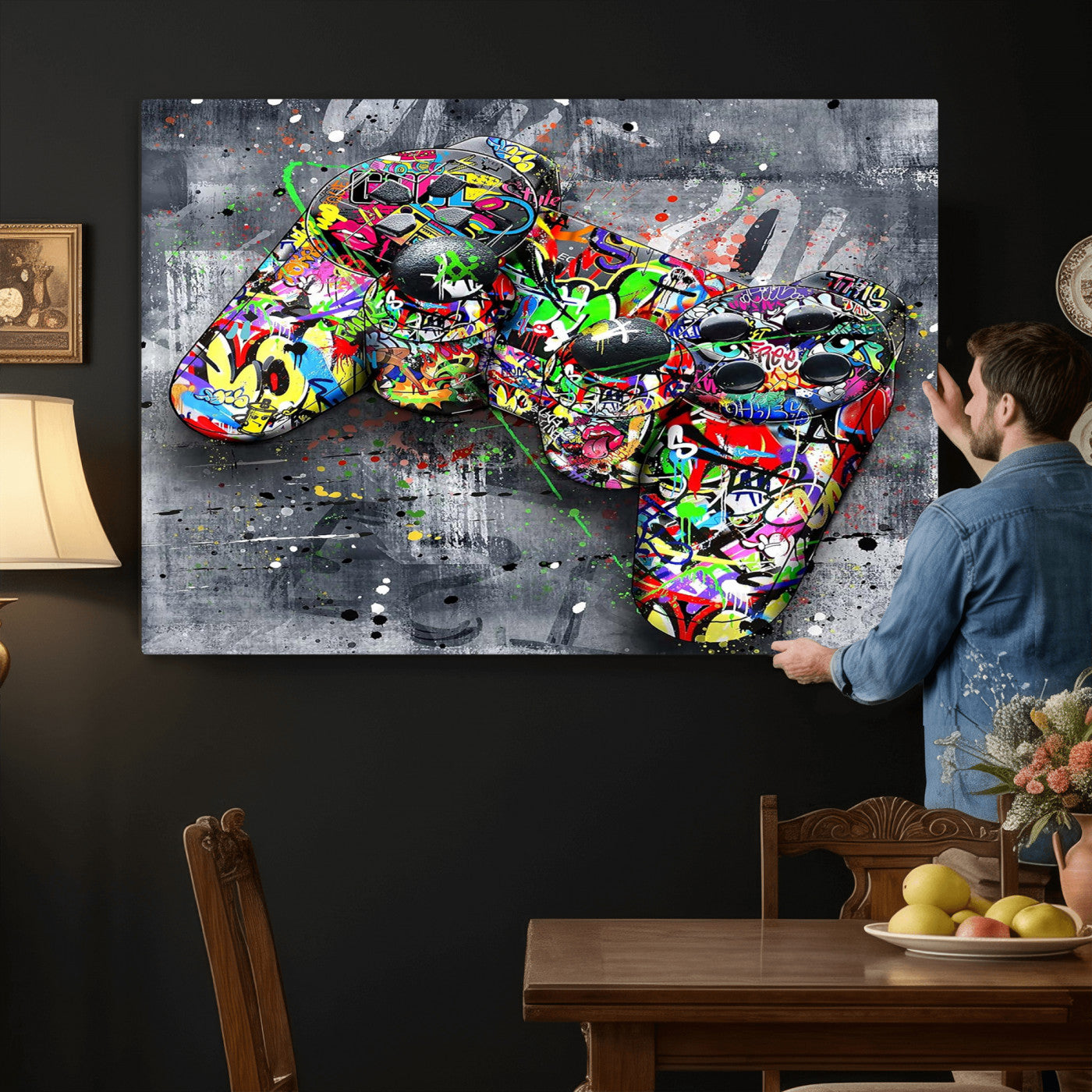 42929610-MGV-CV-36X24 - Graffiti Canvas Wall-Art For Bedroom - Gaming Wall Art For Teen Boys - Abstract Painting Pop Art Modern Home Wall Decor Ready to Hang