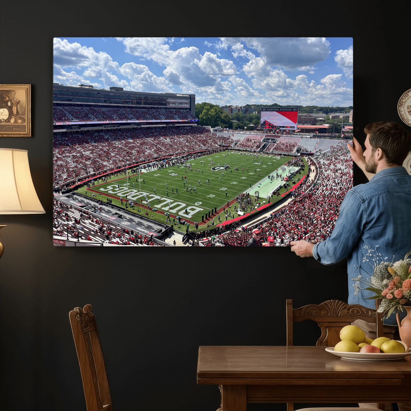 10665453-MGV-CV-36X24 - Georgia Bulldogs Stadium Wall Art Canvas Print, Sanford Stadium Football Field Panorama, College Football Game Day Wall Decor