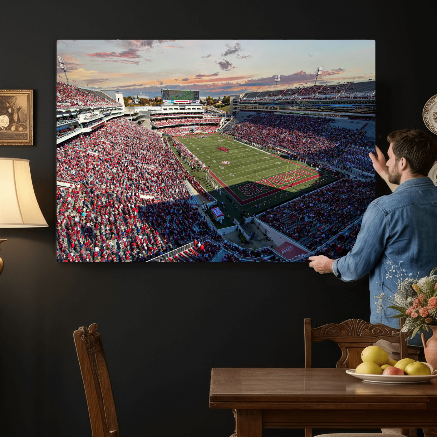 46571211-MGV-CV-36X24 - Donald W. Reynolds Razorback Stadium Wall Art Canvas Print – Arkansas Razorbacks Football Artwork for Home, Office, and Sports Room Decor