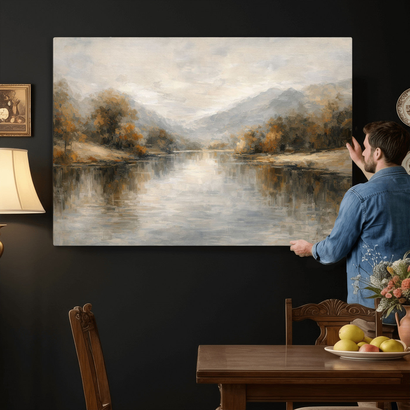 62194542-MGV-CV-36X24 - Abstract Landscape Wall Art Canvas Print, Modern Lake Printing Wall Decor for Contemporary Interiors