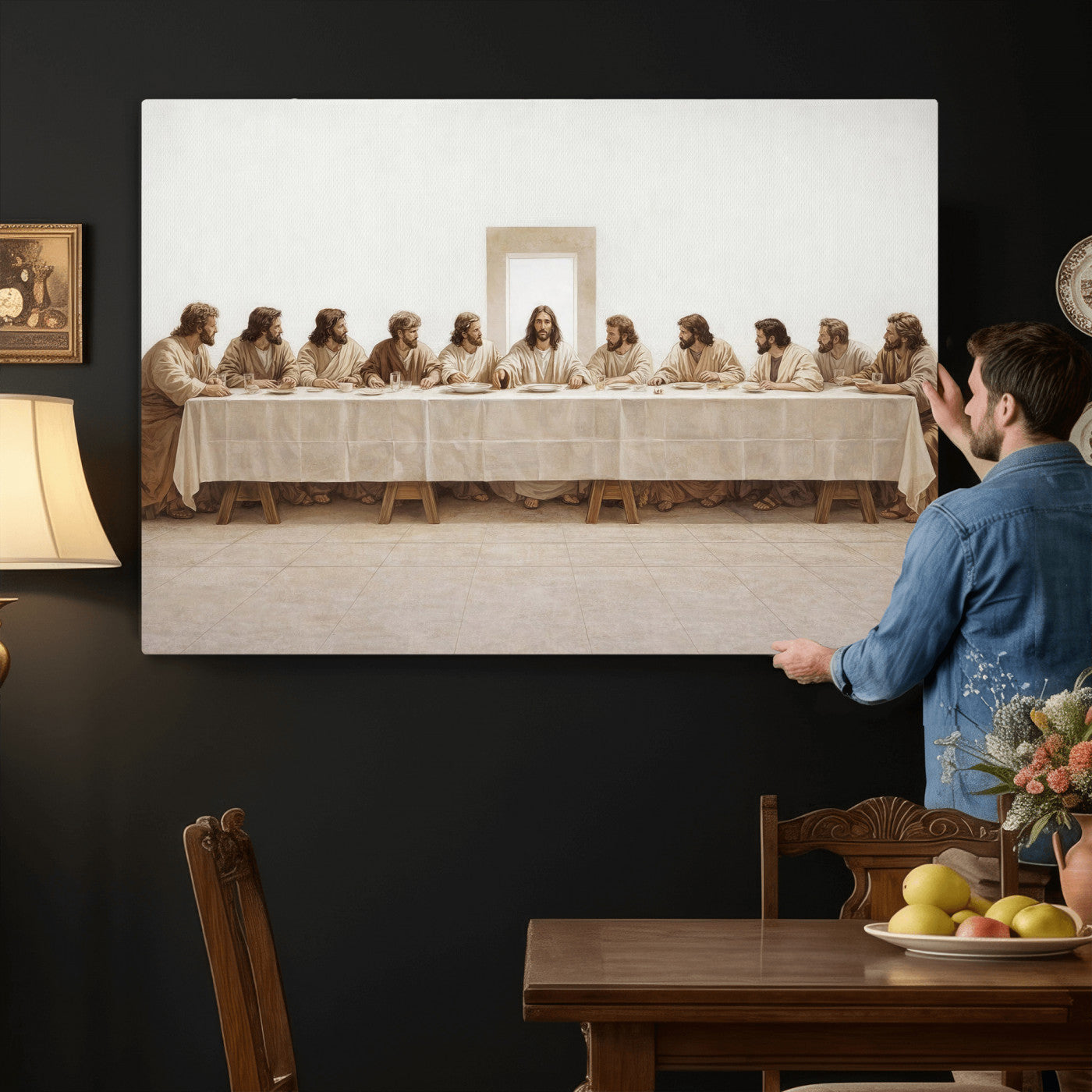 76380069-MGV-CV-36X24 - The Last Supper Wall Art Canvas Print, Jesus Christ Biblical Scene Canvas Print, Christian Religious Artwork for Church Living Room Decor