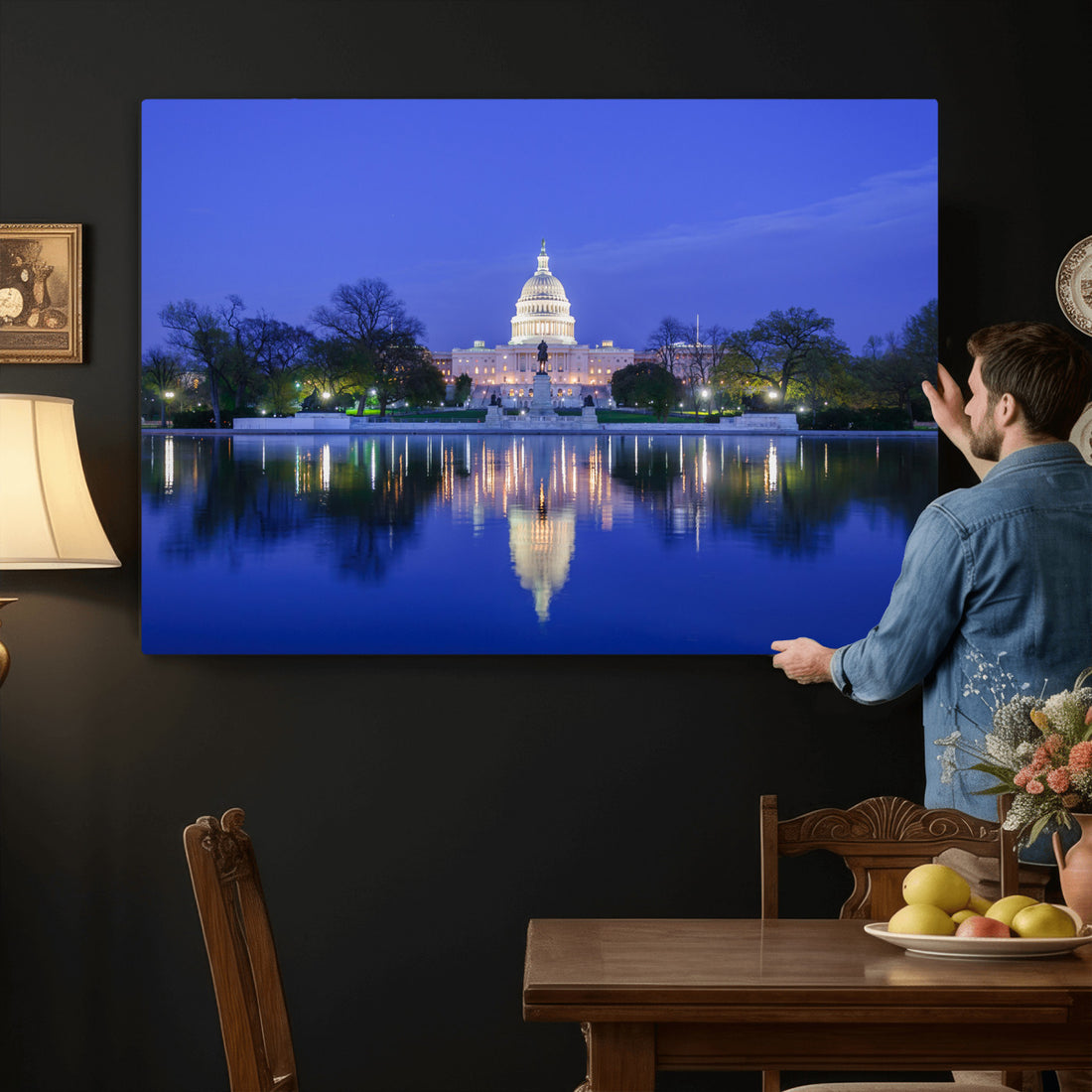 Washington White House Skyline Wall Art Canvas Print | Lincoln Memorial and Capitol