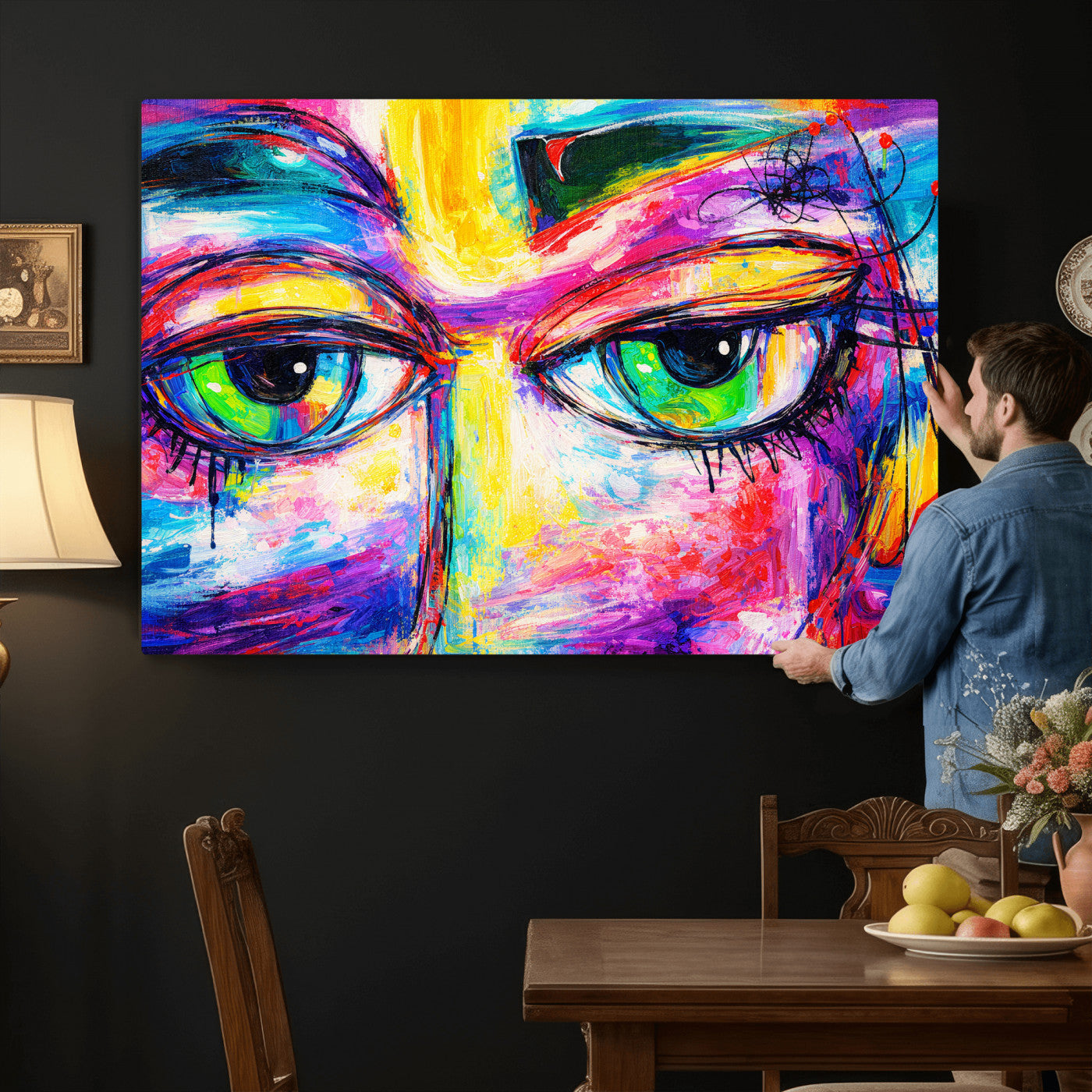 99390655-MGV-CV-36X24 - Colorful Abstract Face Wall Art Canvas Print – Modern Pop Art Portrait Artwork for Contemporary Living Room Decor