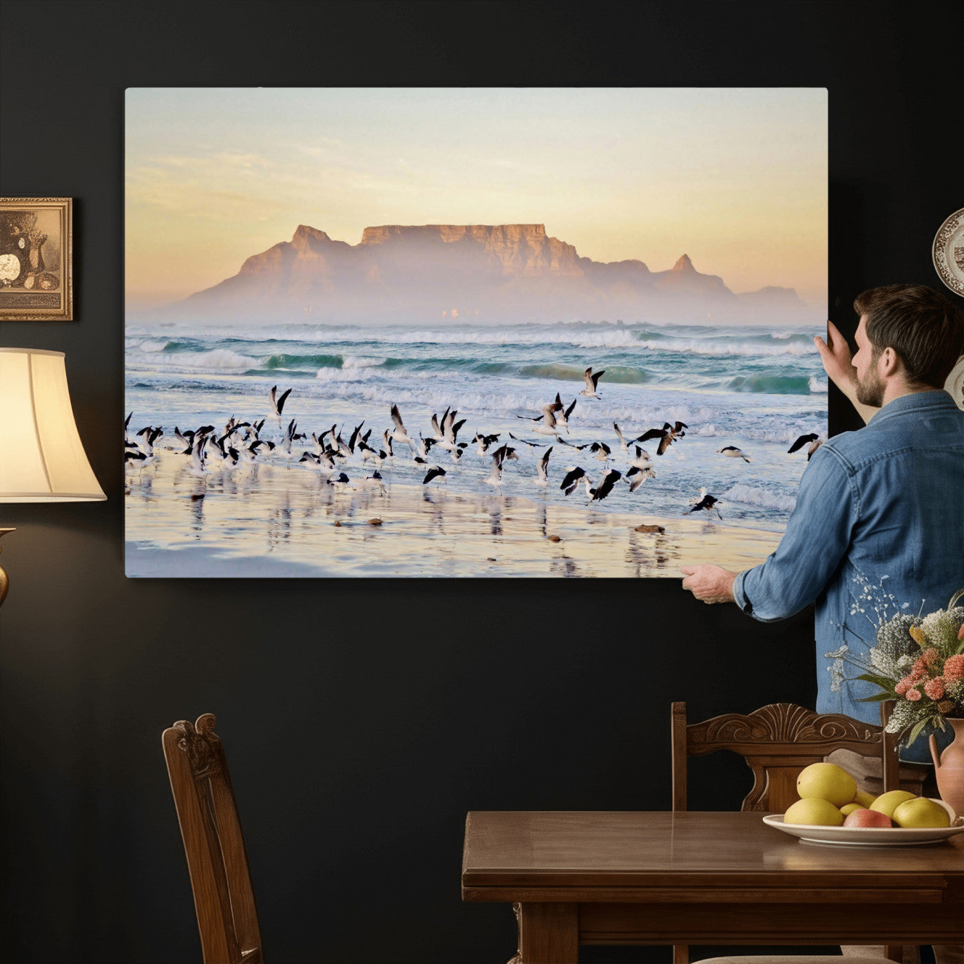78989362-MGV-CV-36X24 - Seagulls Over Ocean Wall Art Canvas Print – Coastal Beach Landscape Artwork for Living Room Decor