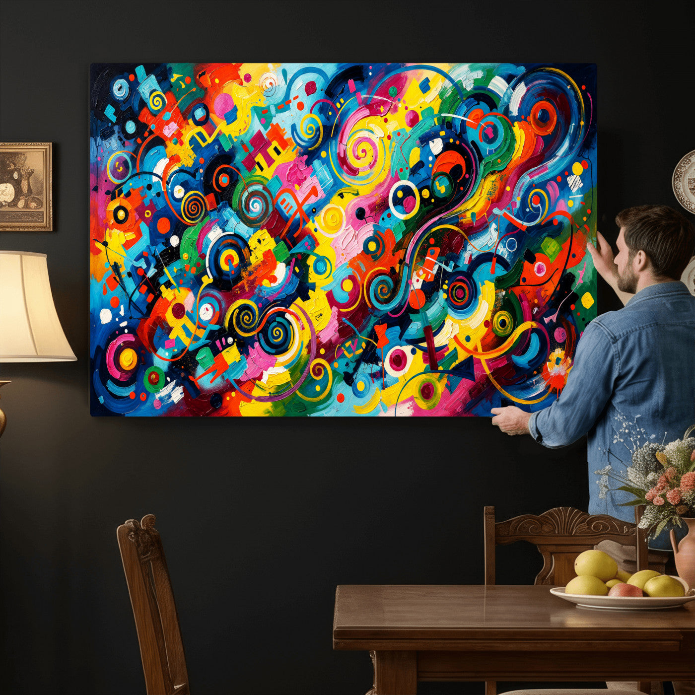 4712069R1-MGV-CV-36X24 - Geometric Abstract Wall Art Canvas Print, Bold Color Abstract Expressionist Painting Print, Modern Geometric Abstract Canvas Art