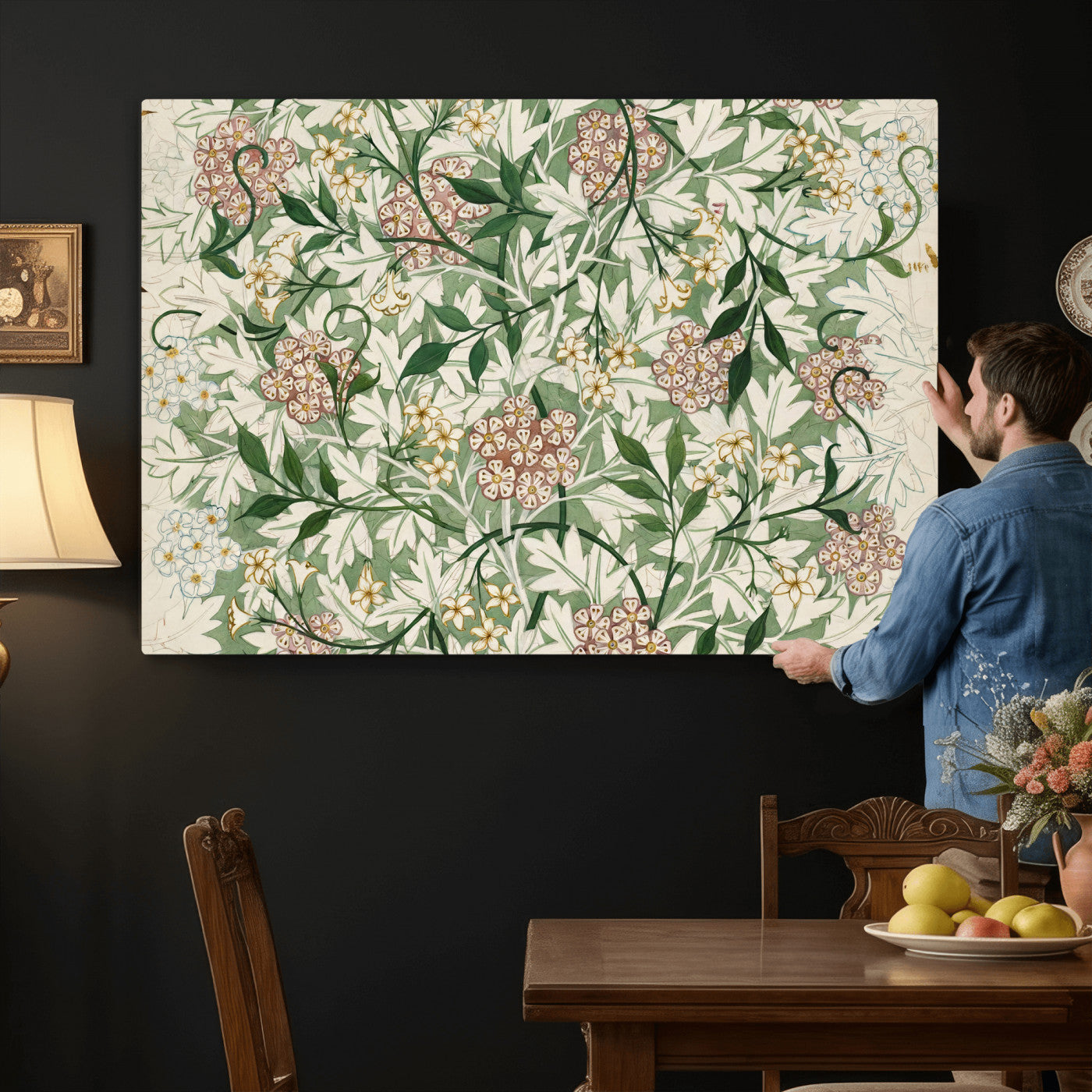 33560597-MGV-CV-36X24 - William Morris Jasmine 1872 Canvas Wall Art — Arts and Crafts Botanical Print | Vintage Green Floral Decor | Cottagecore Gift | Classic Art