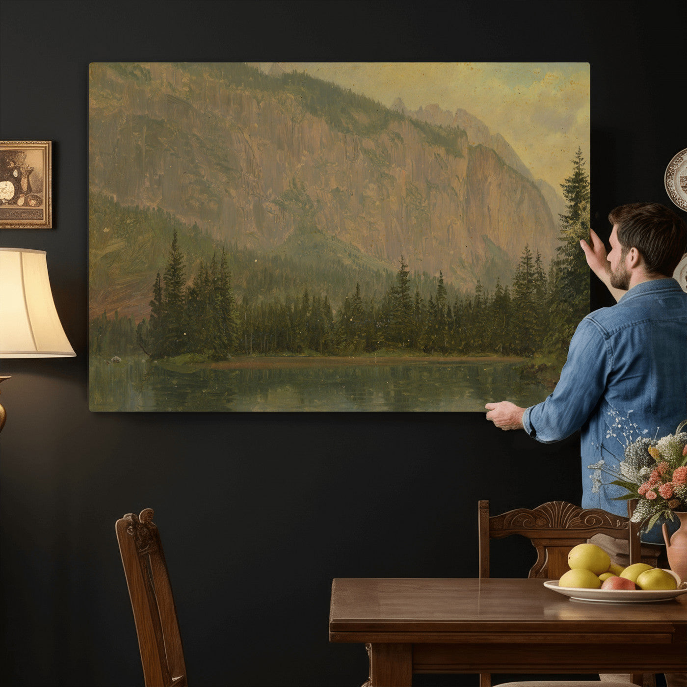 76844524-MGV-CV-36X24 - Frederic Edwin Church Hintersee Canvas Print, Hudson River School Mountain Lake Painting 1868, American Romantic Landscape, Vintage Nature Wall Art