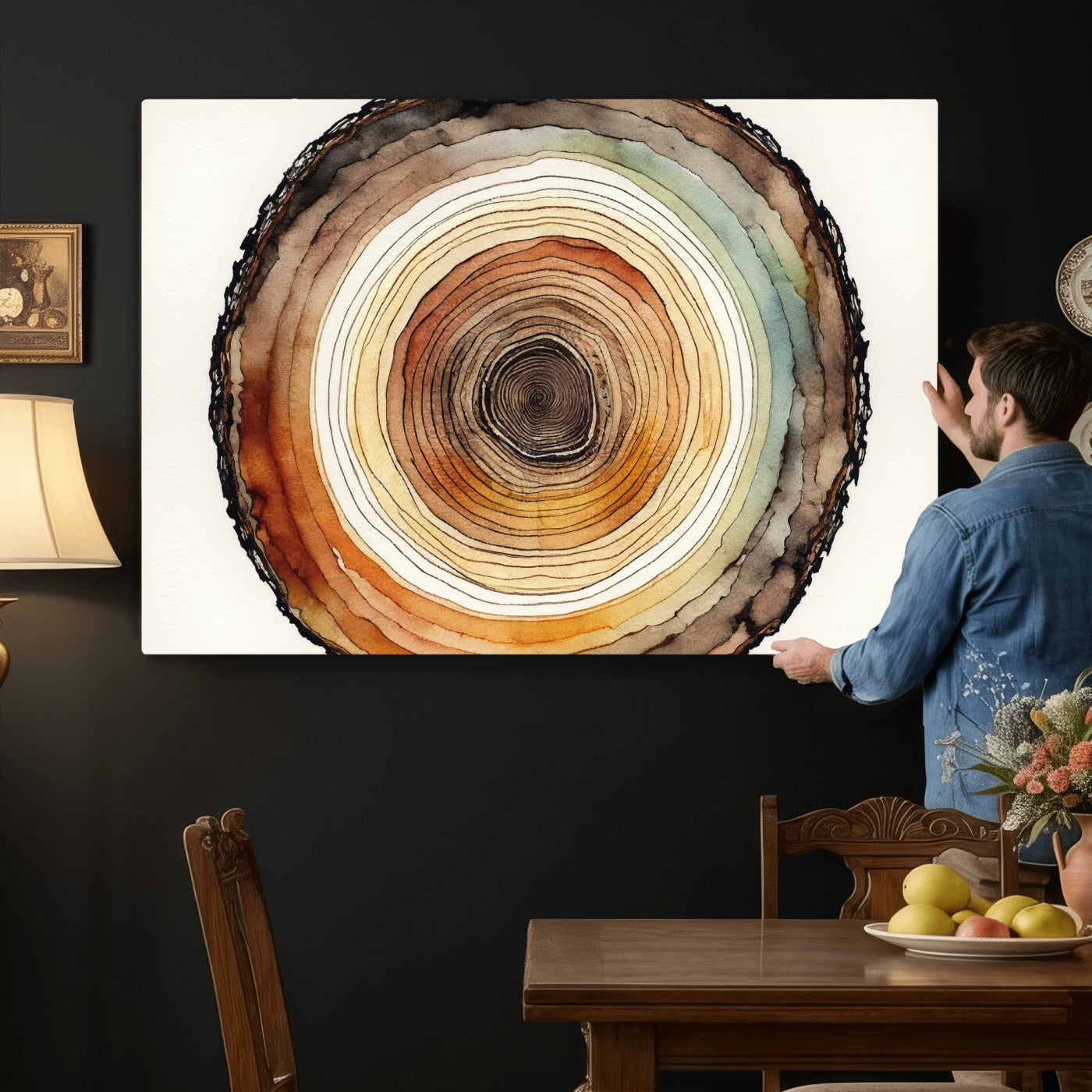 13719680-MGV-CV-36X24 - Natural Wood Slice Wall Art Canvas Print, Tree Ring Wall Art, Framed Abstract Nature Wall Decor, Earth Tone Statement Canvas Print