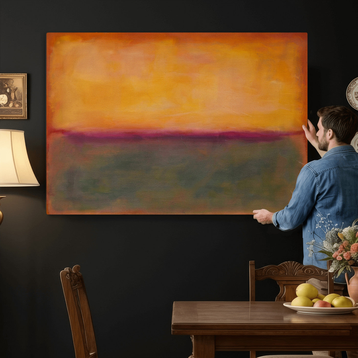 21628300-MGV-CV-36X24 - Abstract Color Field Wall Art Canvas Print, Framed Minimalist Horizon Artwork for Living Room Bedroom Office