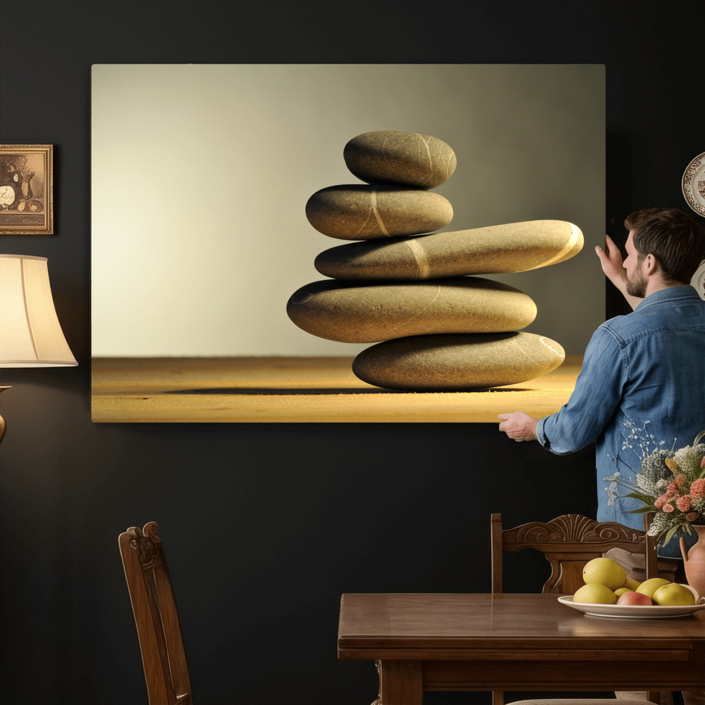 85424263-MGV-CV-36X24 - Zen Stone Wall Art Canvas Print, Balanced Rock Stack Framed Spa Artwork, Minimalist Meditation Decor for Living Room Bedroom Office Bathroom