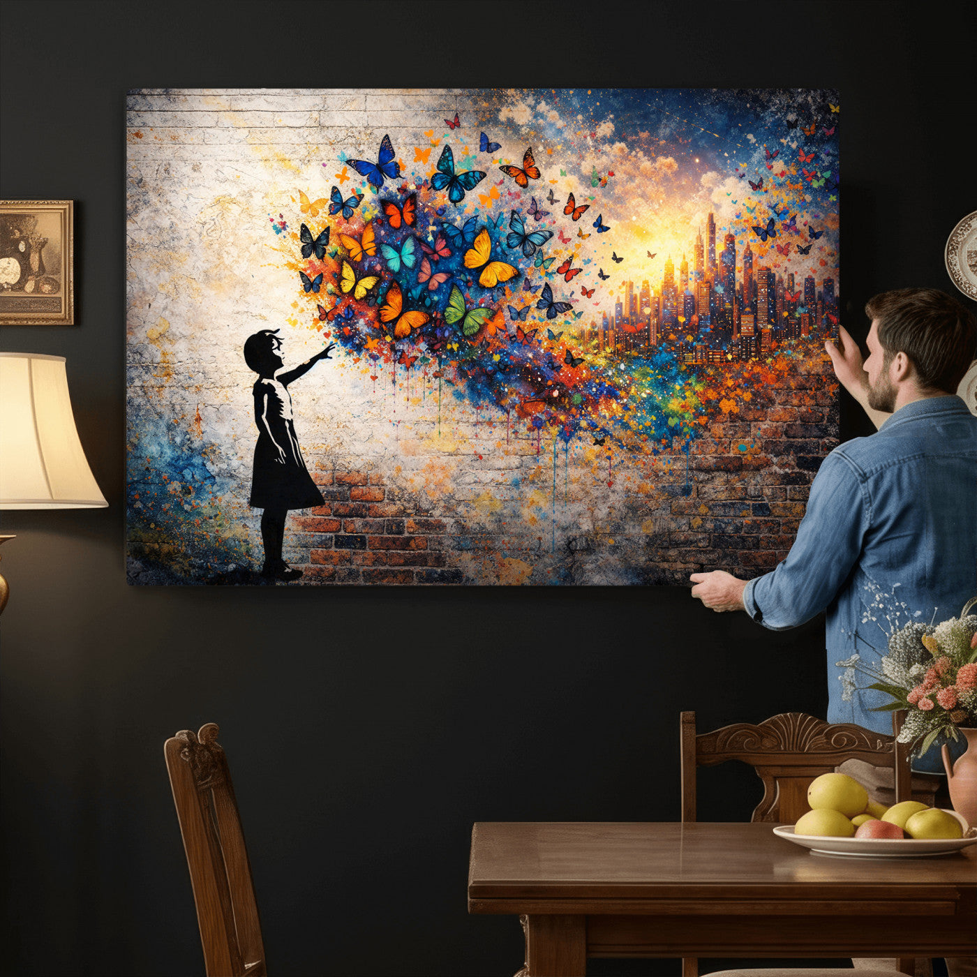 21540821-MGV-CV-36X24 - Banksy Girl Wall Art Canvas Print for Living Room Decor